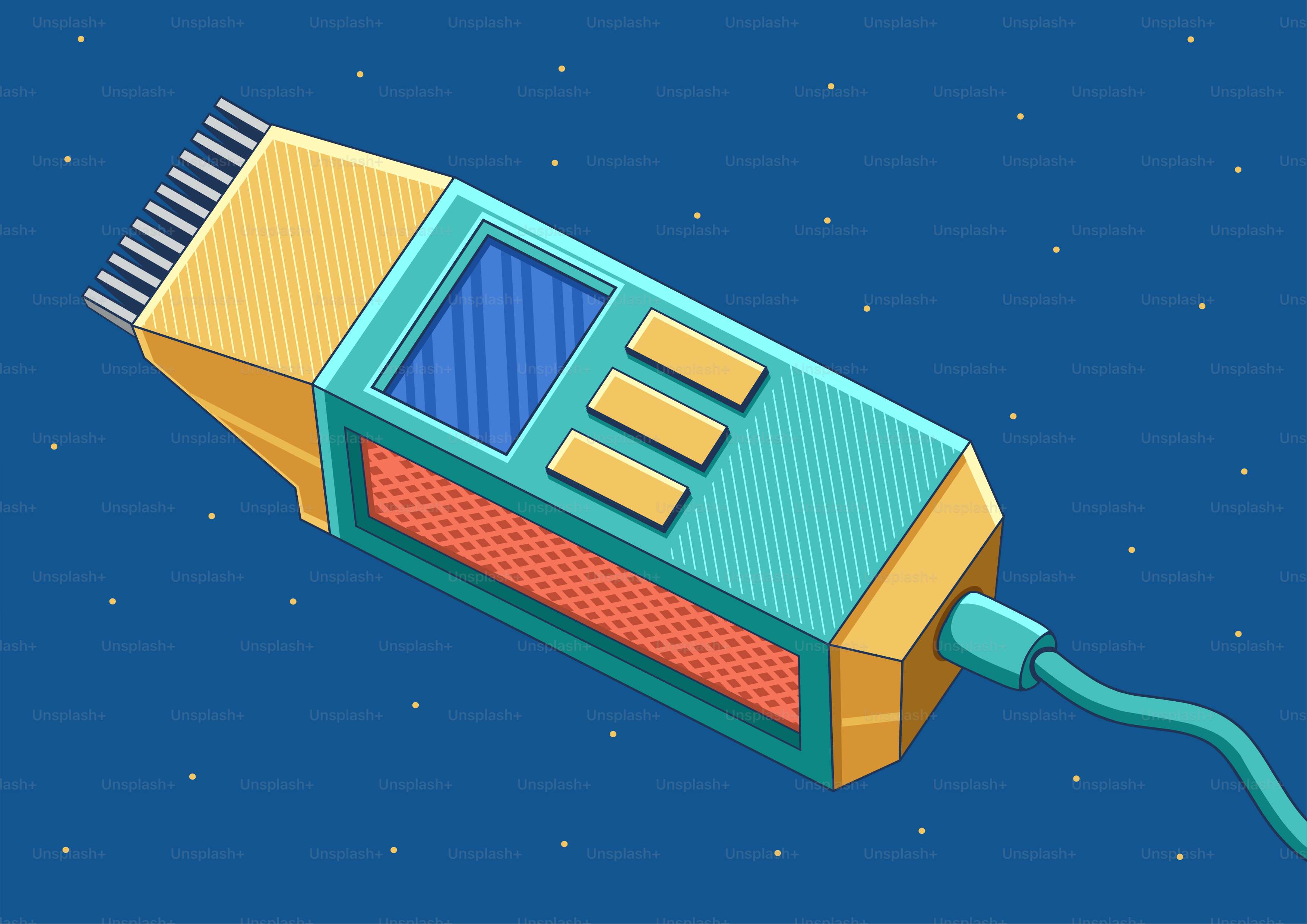 Retro futuristic electric shaver on a starry background