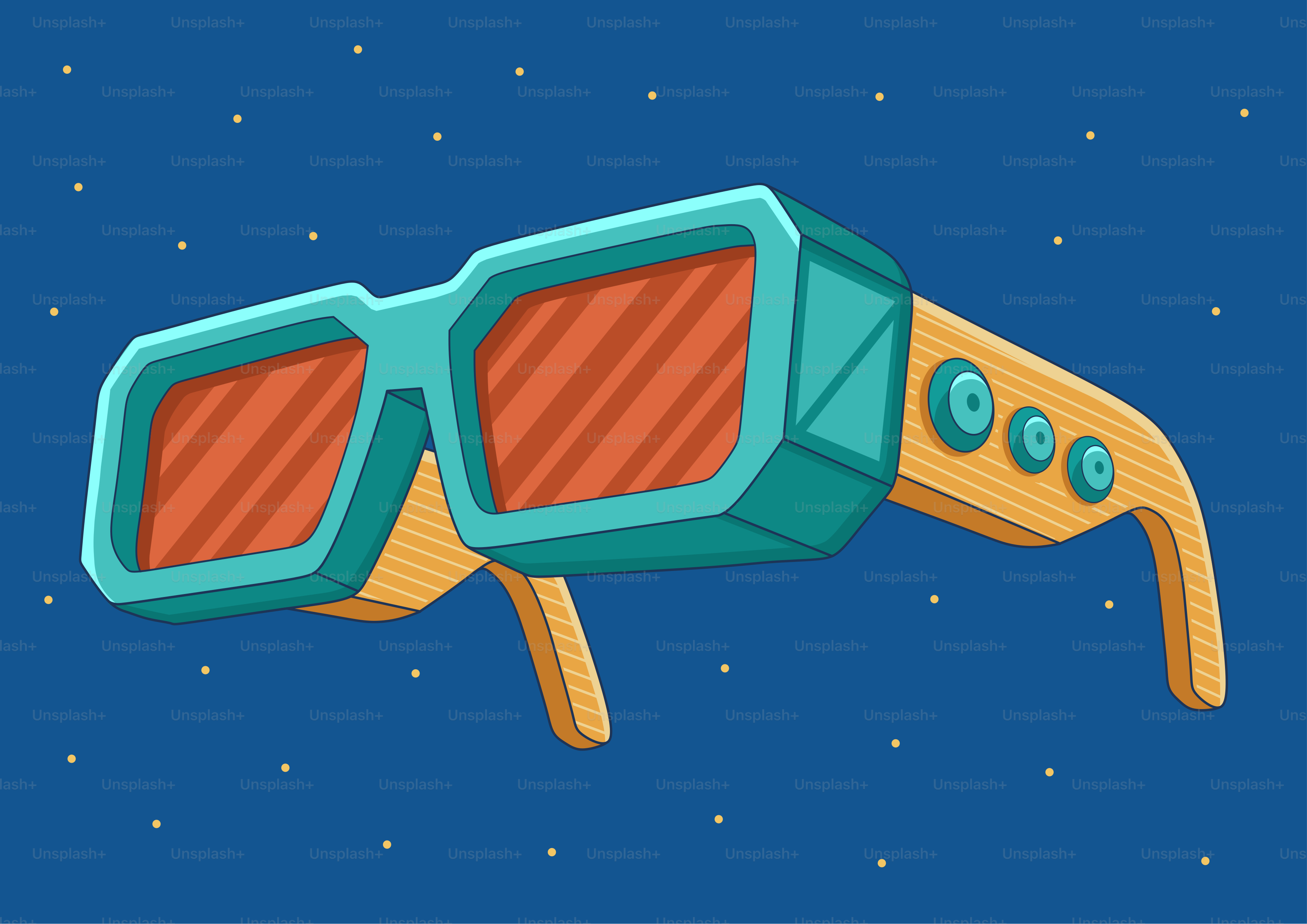 Retro-style 3D glasses against a starry night sky