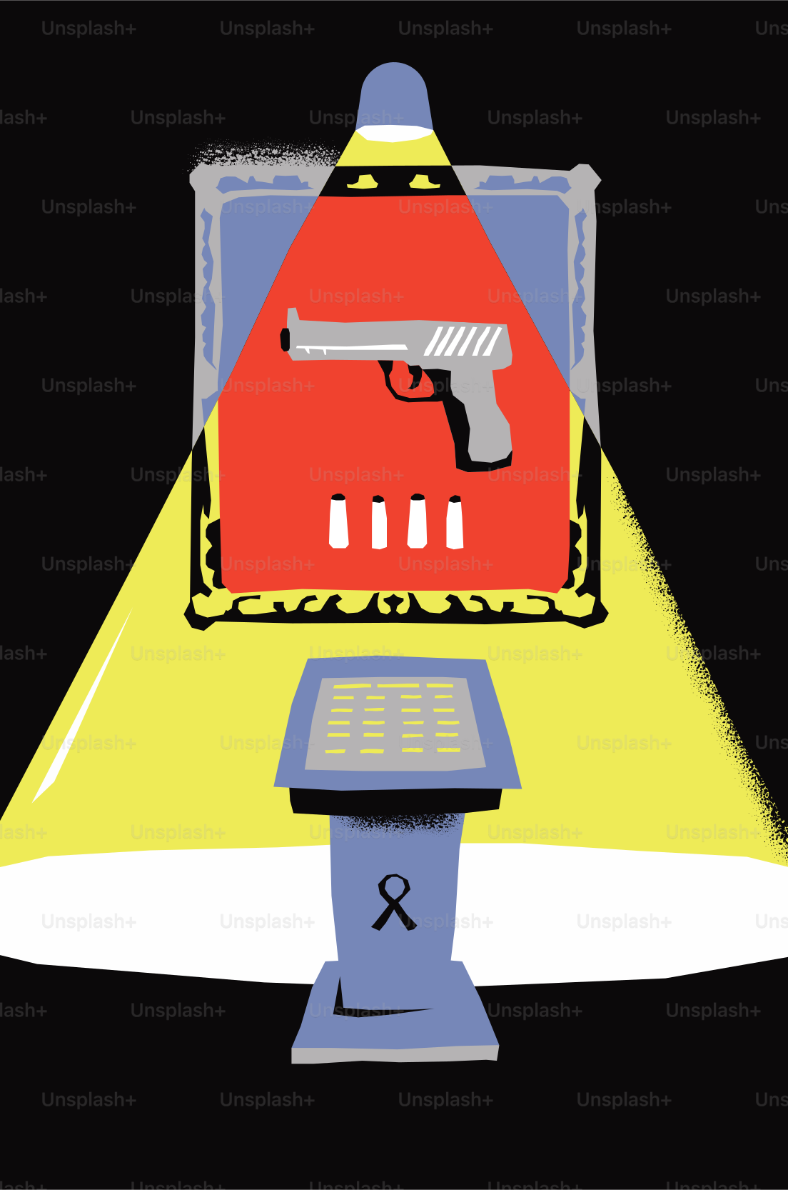 Des armes à feu et des balles exposées dans une exposition muséale