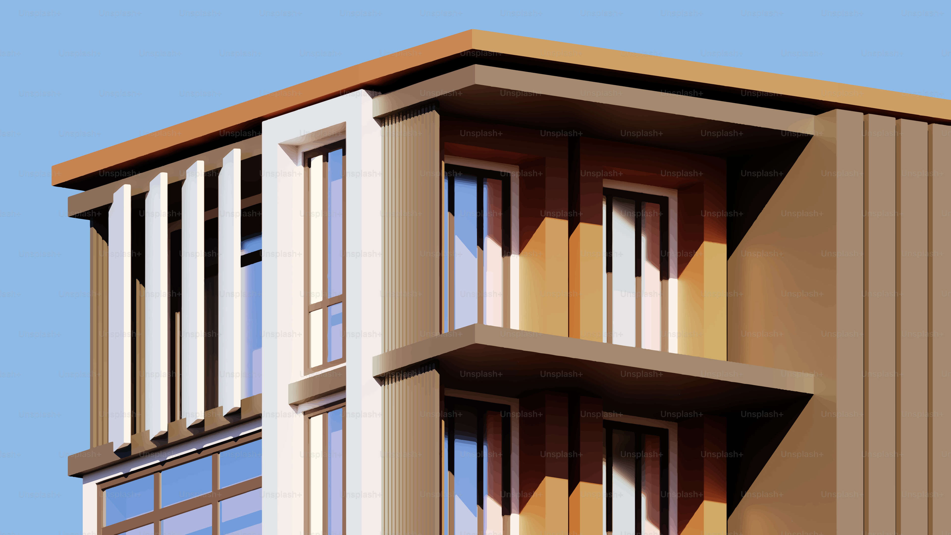 Façade moderne du bâtiment avec fenêtres et balcons