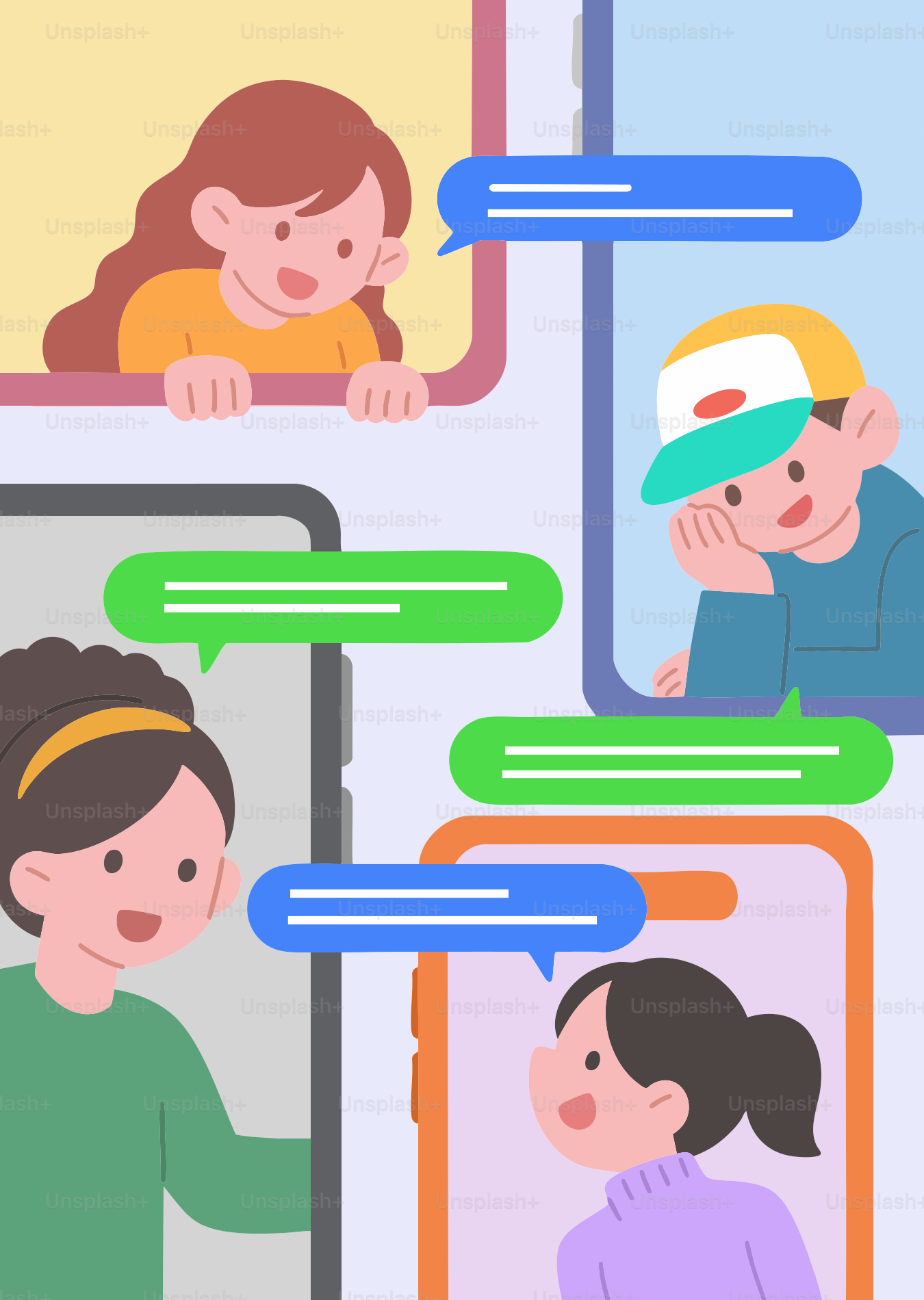 Friends communicating through mobile devices vector – Technology Image ...