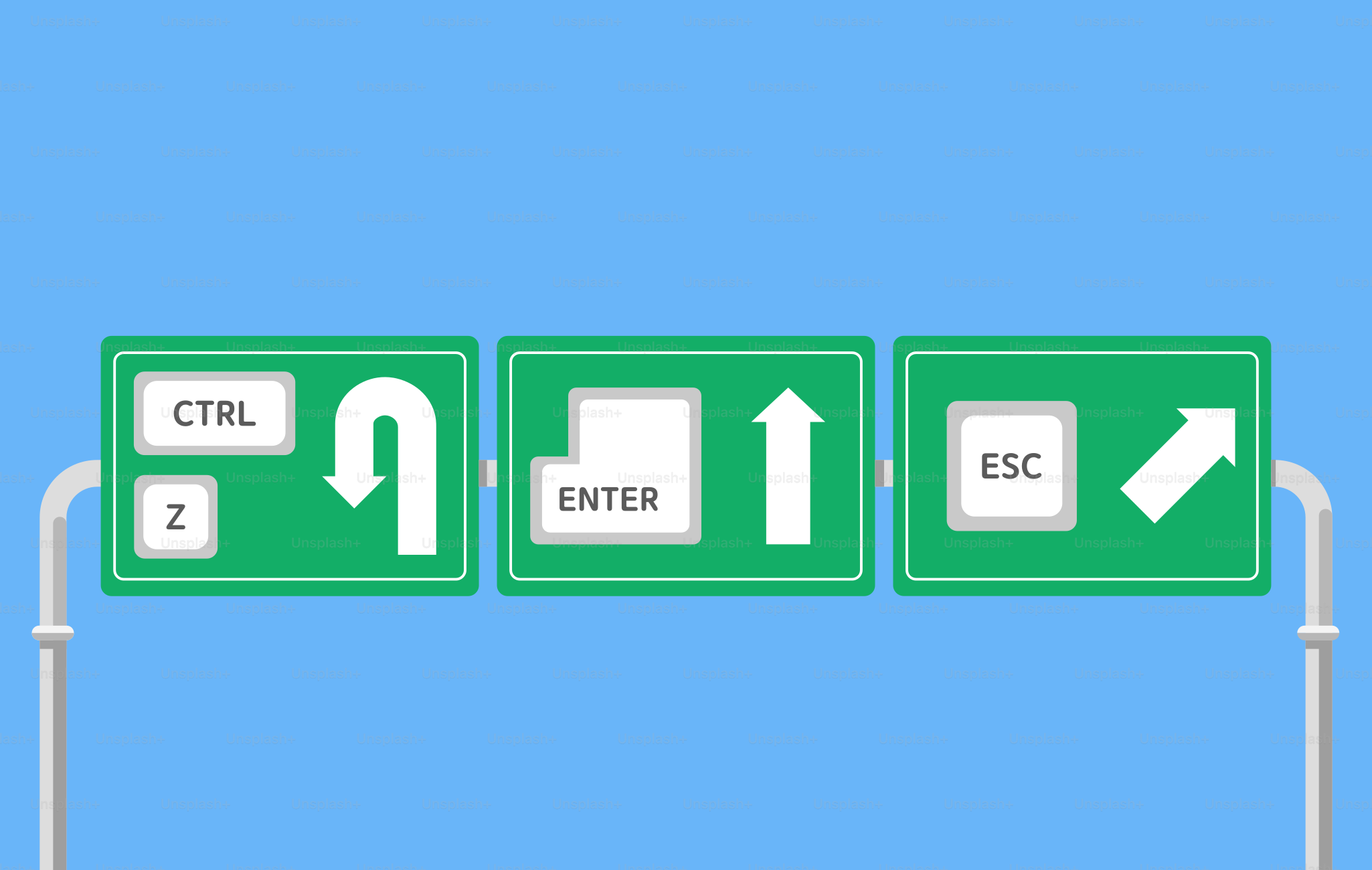Keyboard shortcut signs on a highway