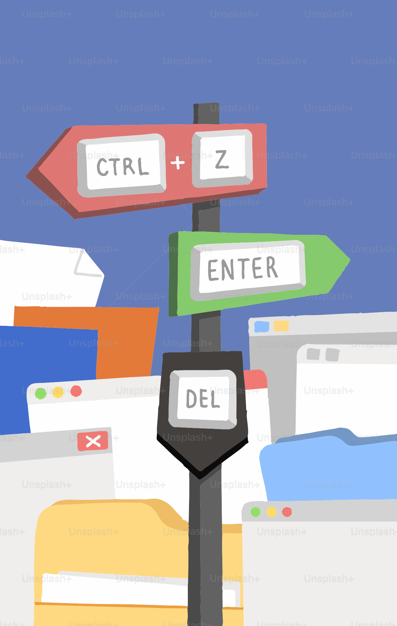 Signpost with ctrl+z, enter, and delete options.