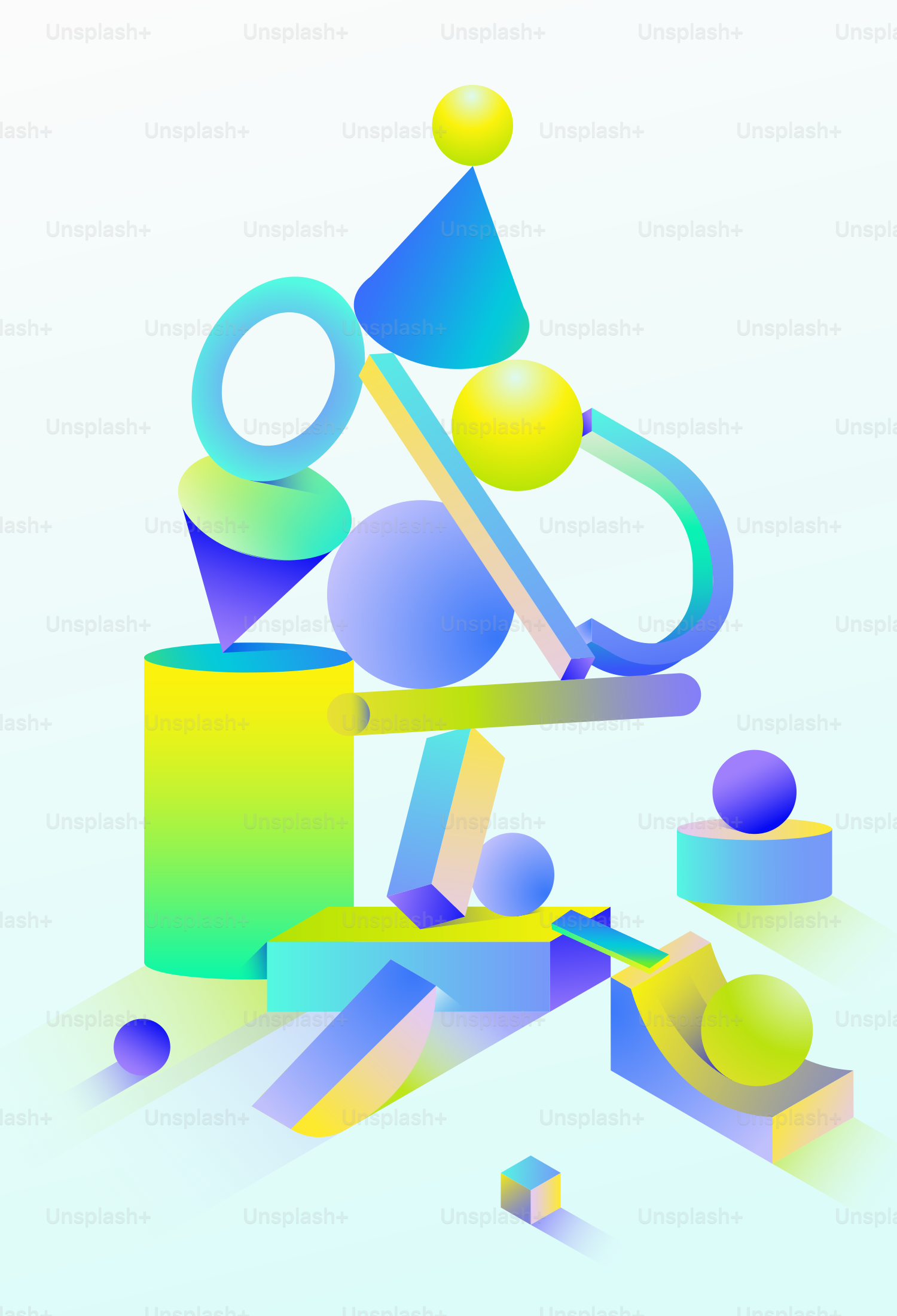 Abstrakte Anordnung farbenfroher geometrischer Formen