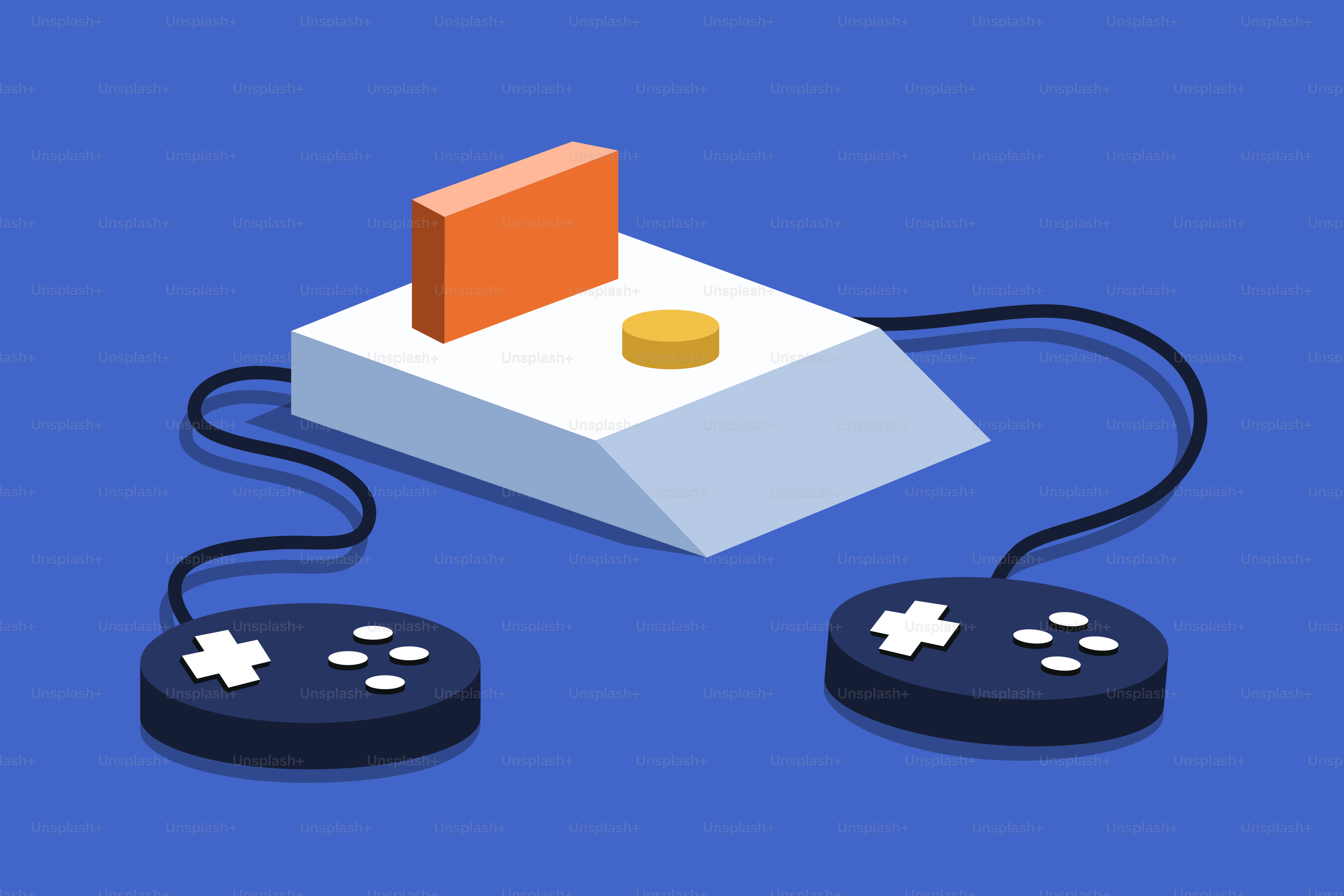 Retro video game console with two controllers vector – Illustration ...