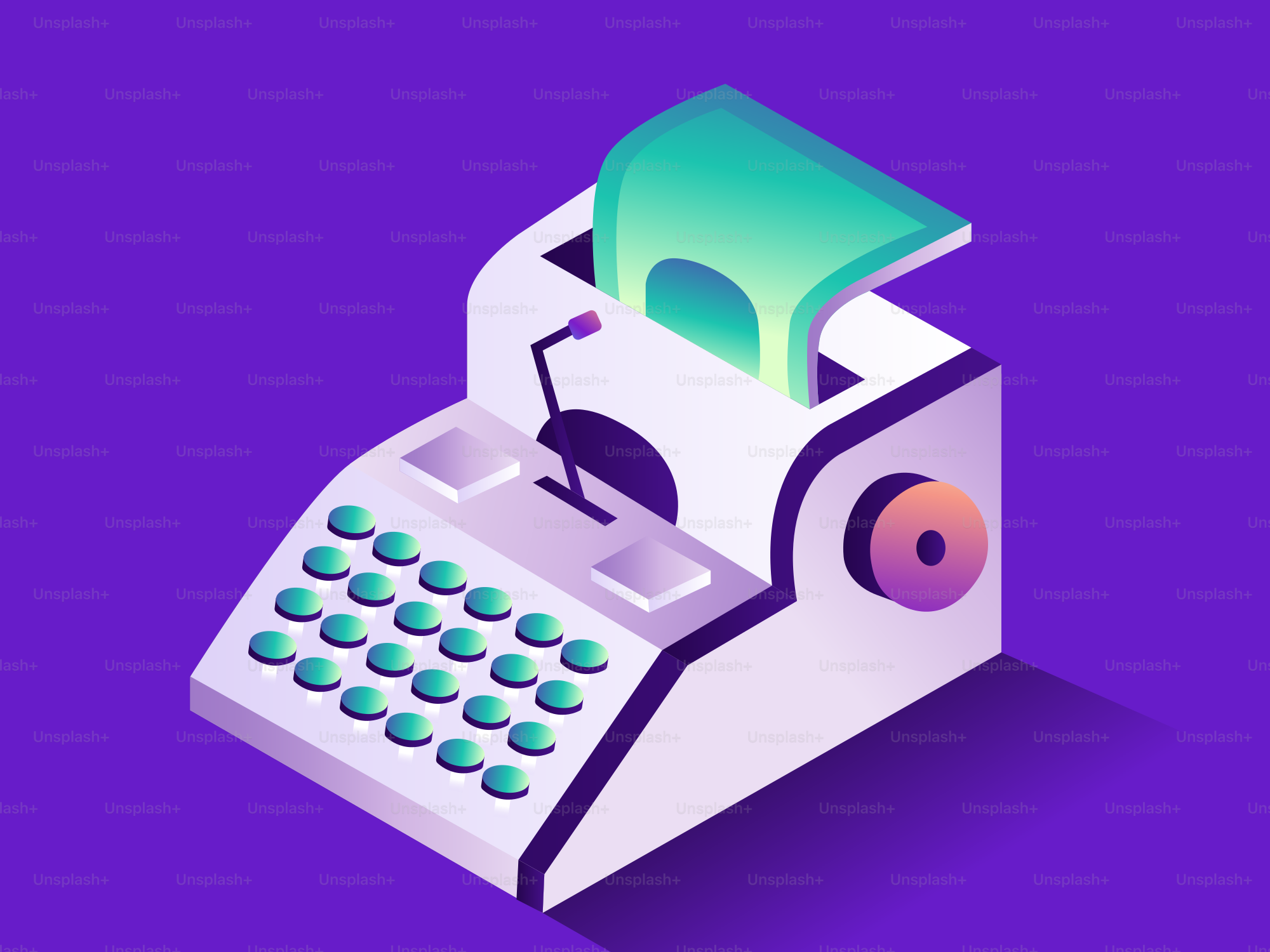 A retro typewriter with a green paper roll