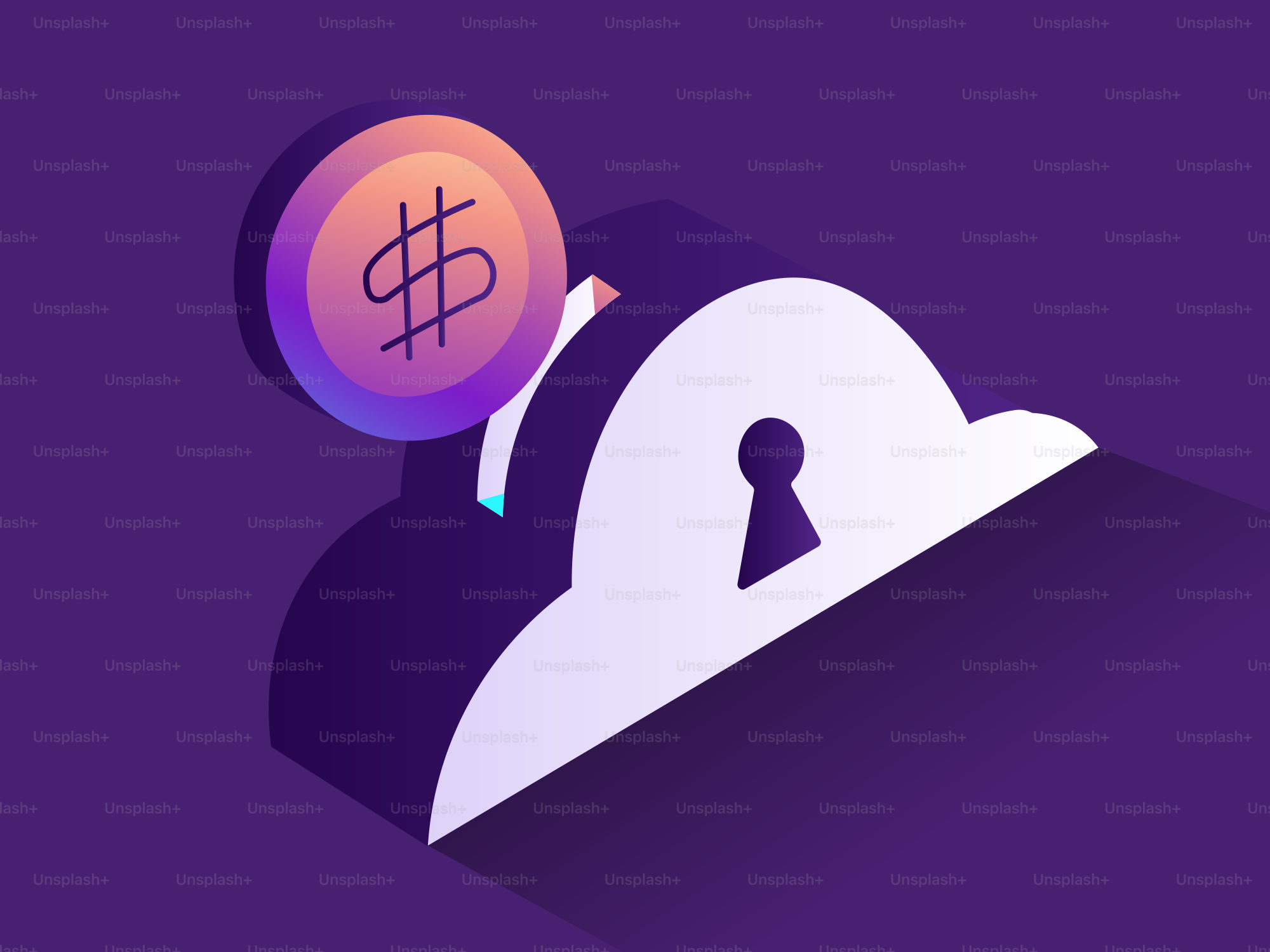 Coin with dollar sign inserted into cloud lock cloud