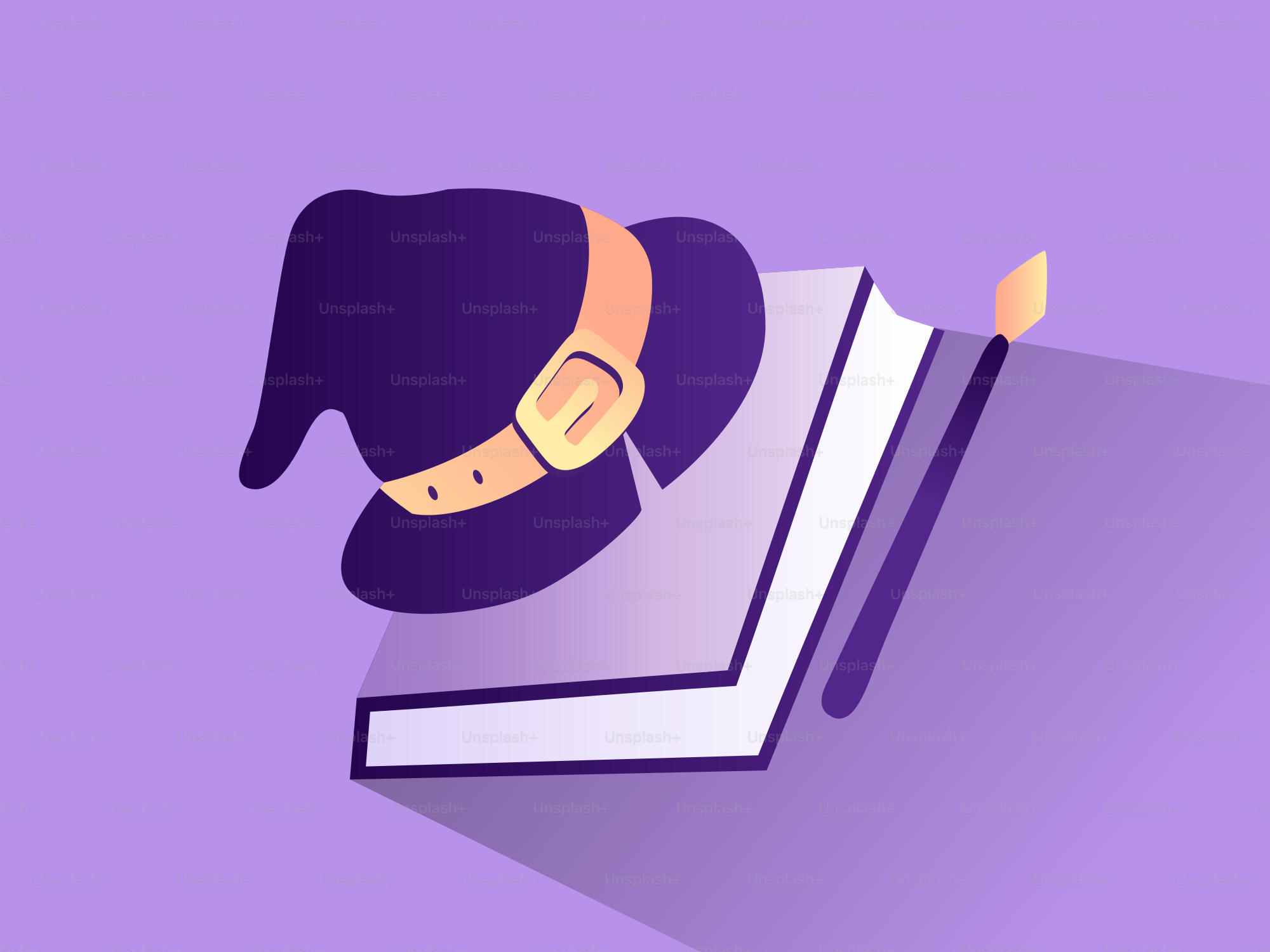 A wizard hat rests on an open book.