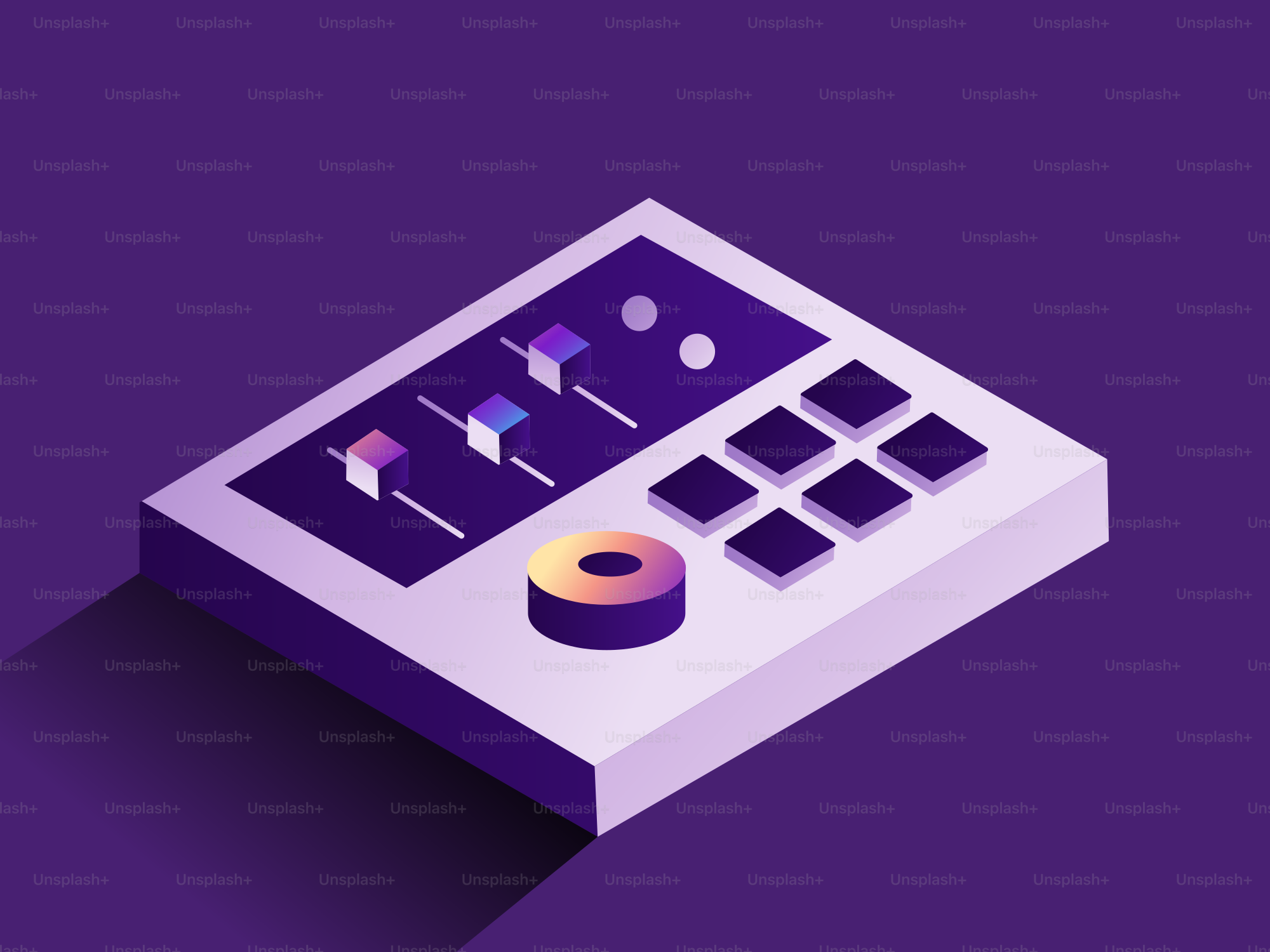 Dj controller with faders and knobs on purple background vector ...
