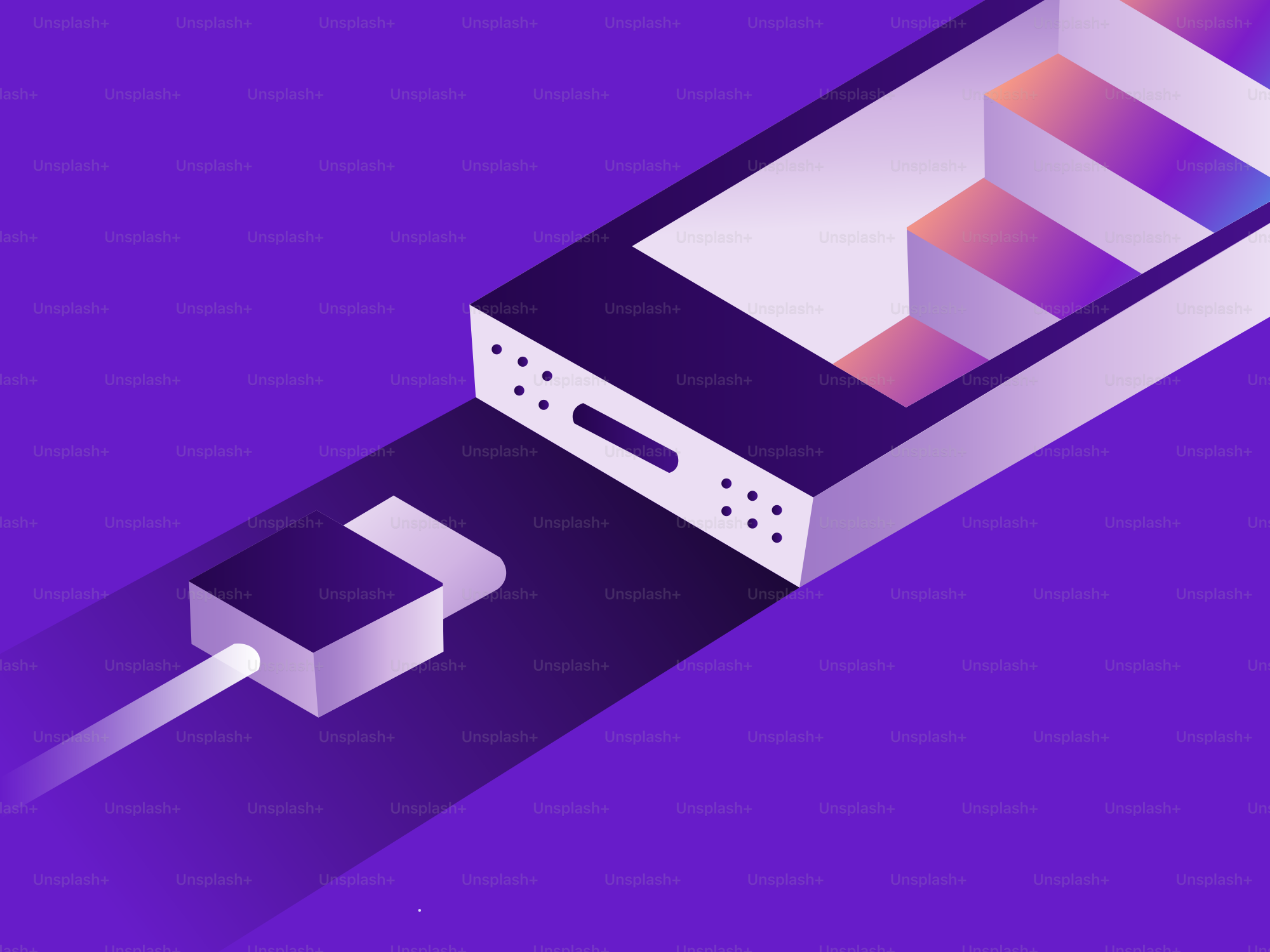 Isometric view of a charging battery with stairs inside