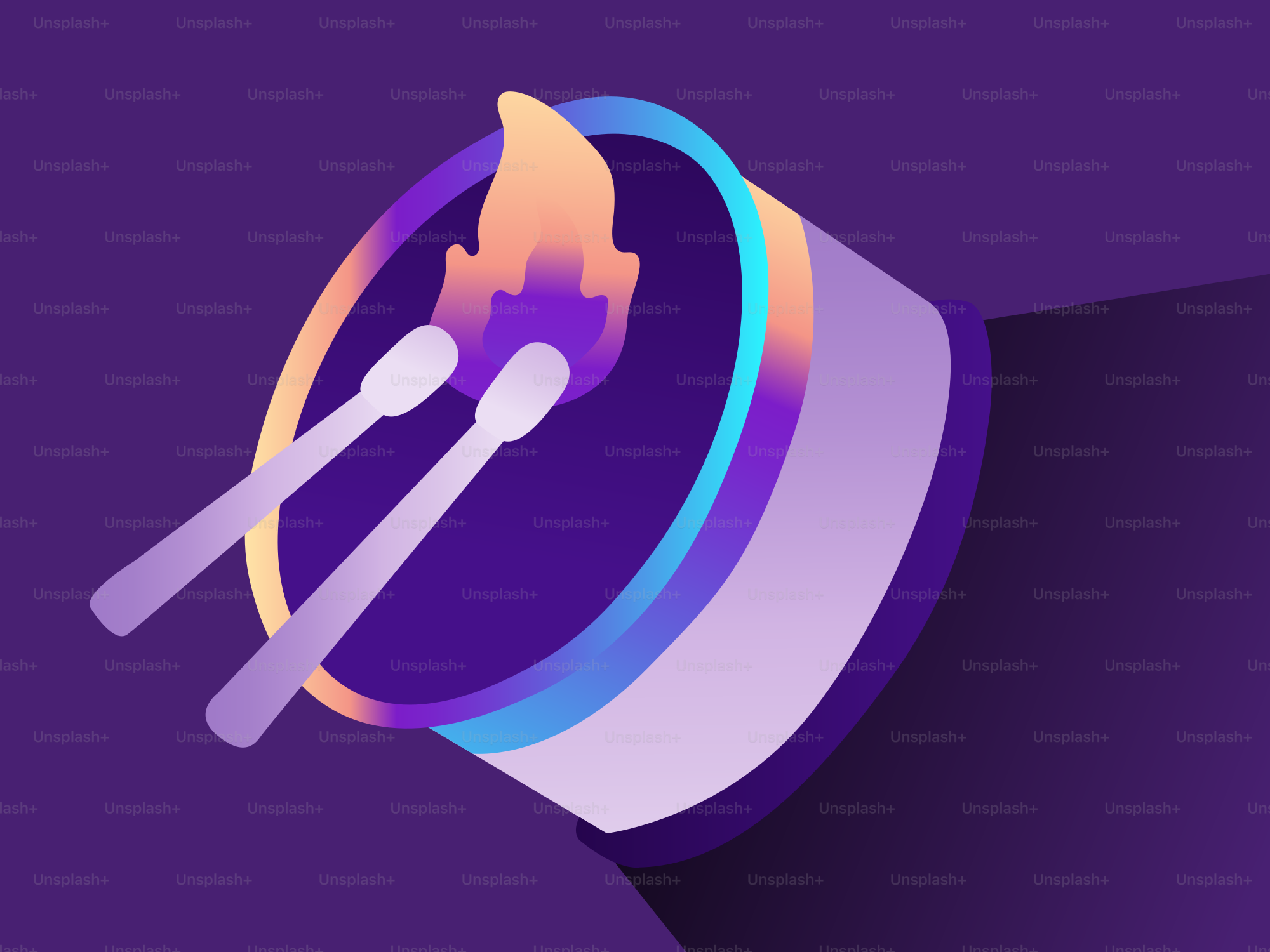 Due fiammiferi accesi in un tamburo