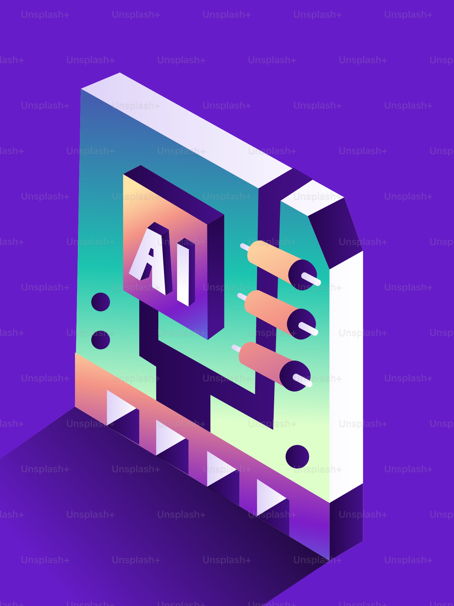 Abstract ai chip illustration on purple background