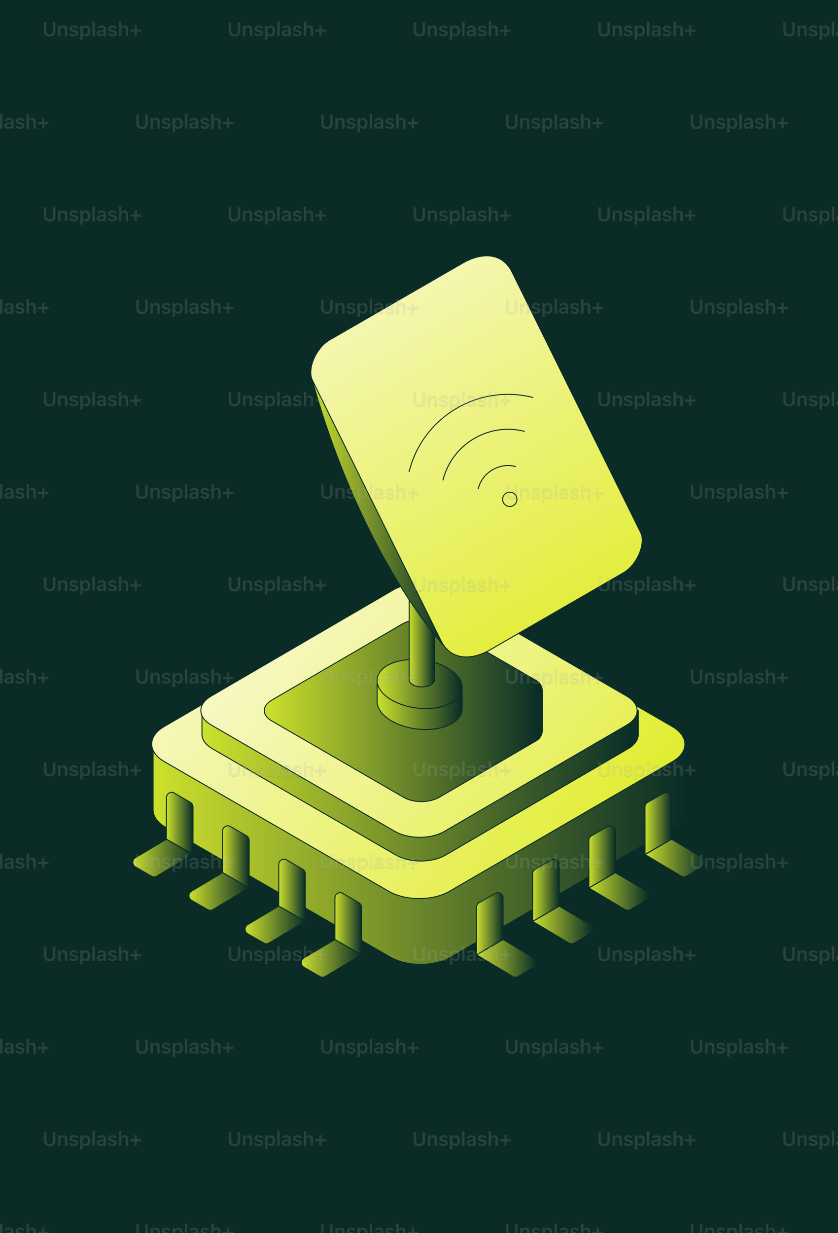 Stylized microchip with antenna and wifi symbol