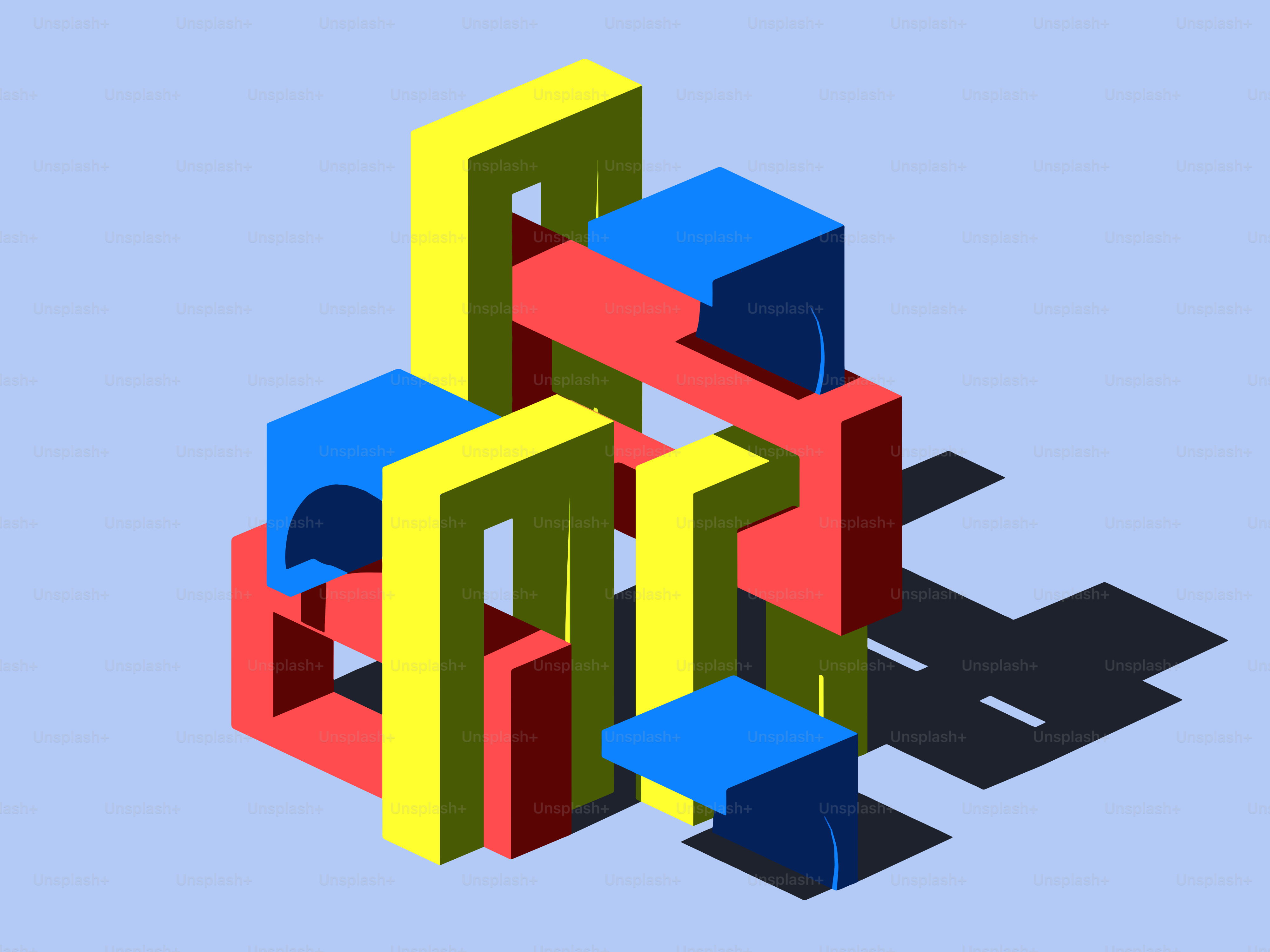 Abstract geometric shapes in red, yellow, and blue