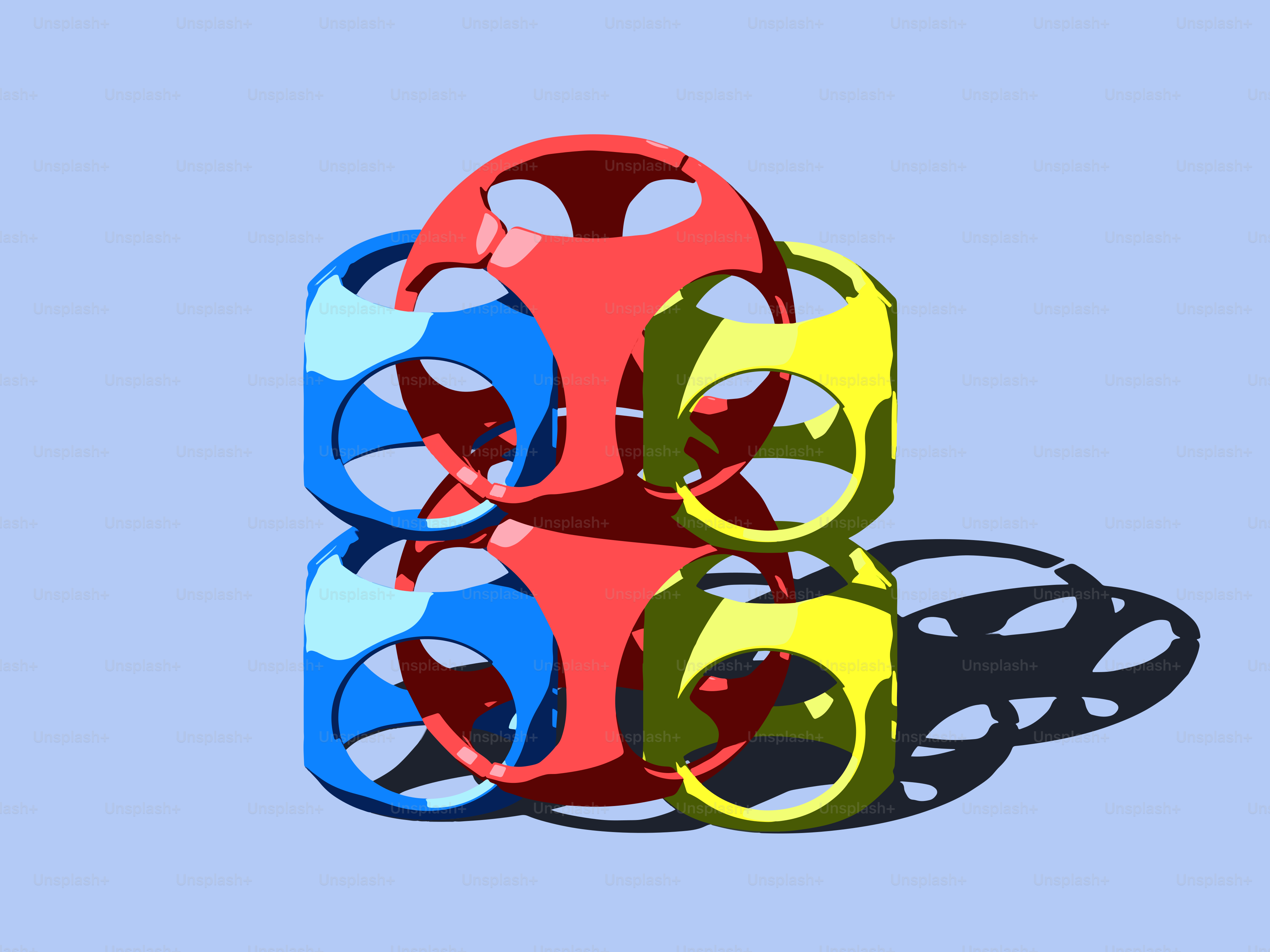Abstract sculpture with colorful interlocking shapes