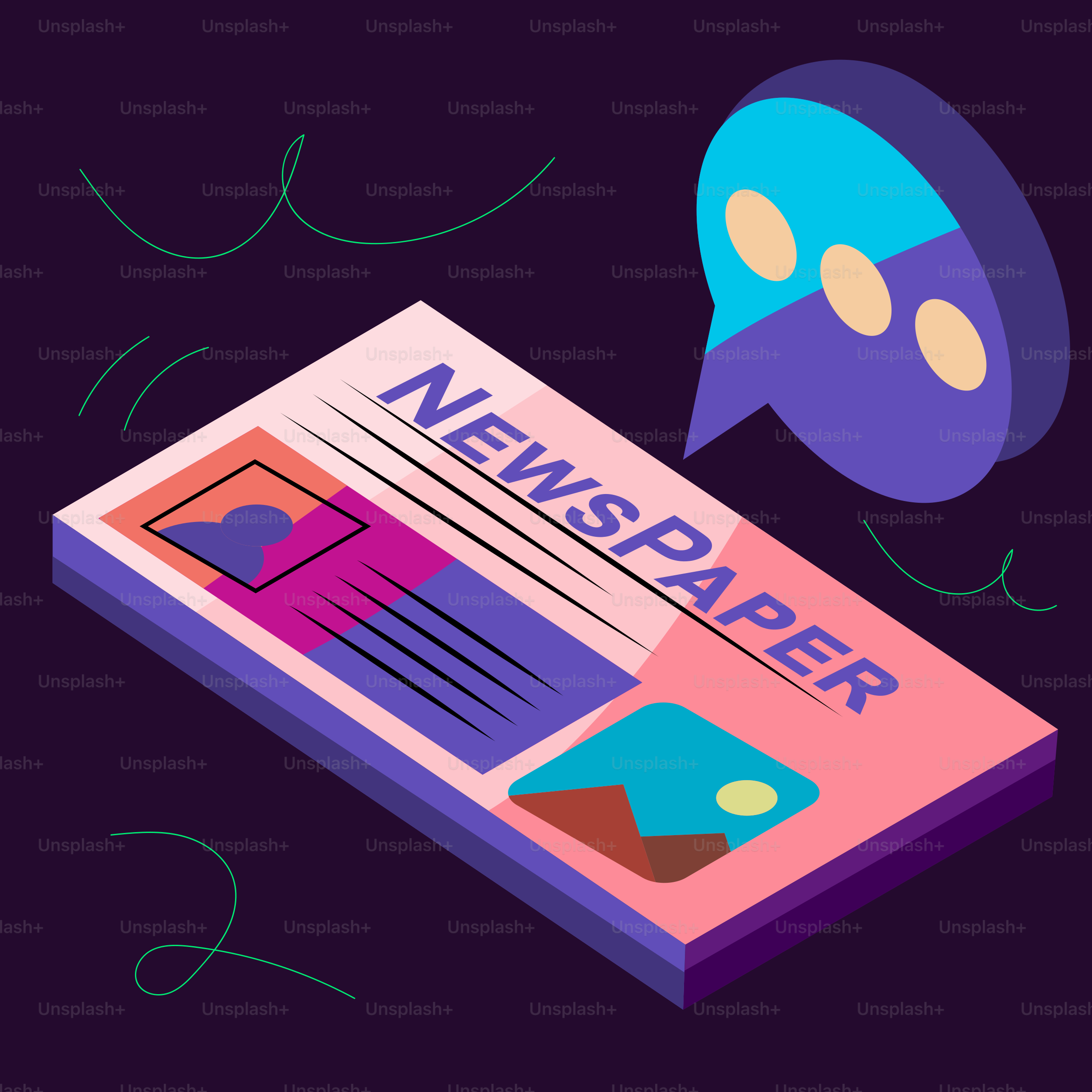 말풍선과 물결선이 있는 신문