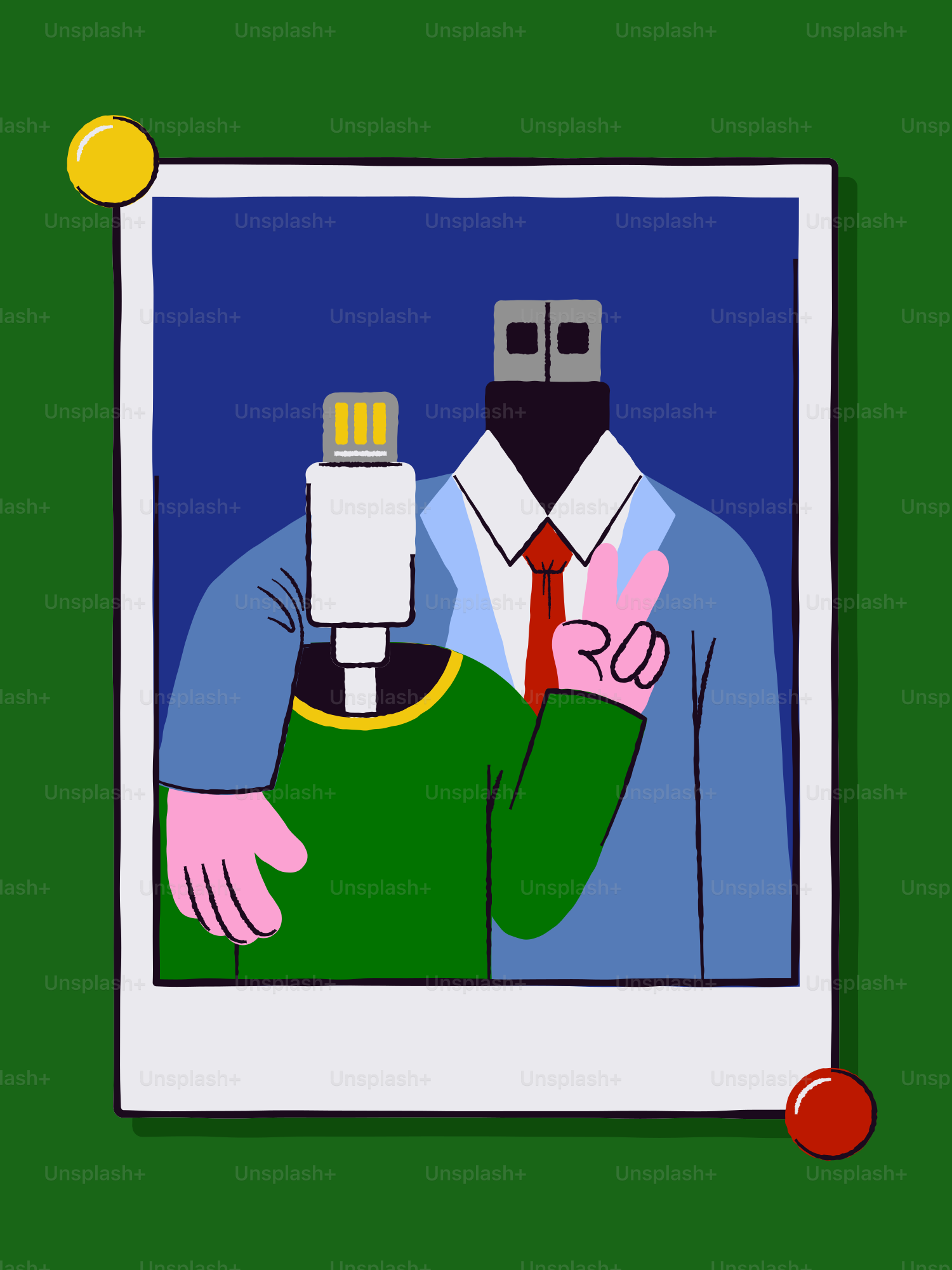 Two figures with usb heads taking a selfie