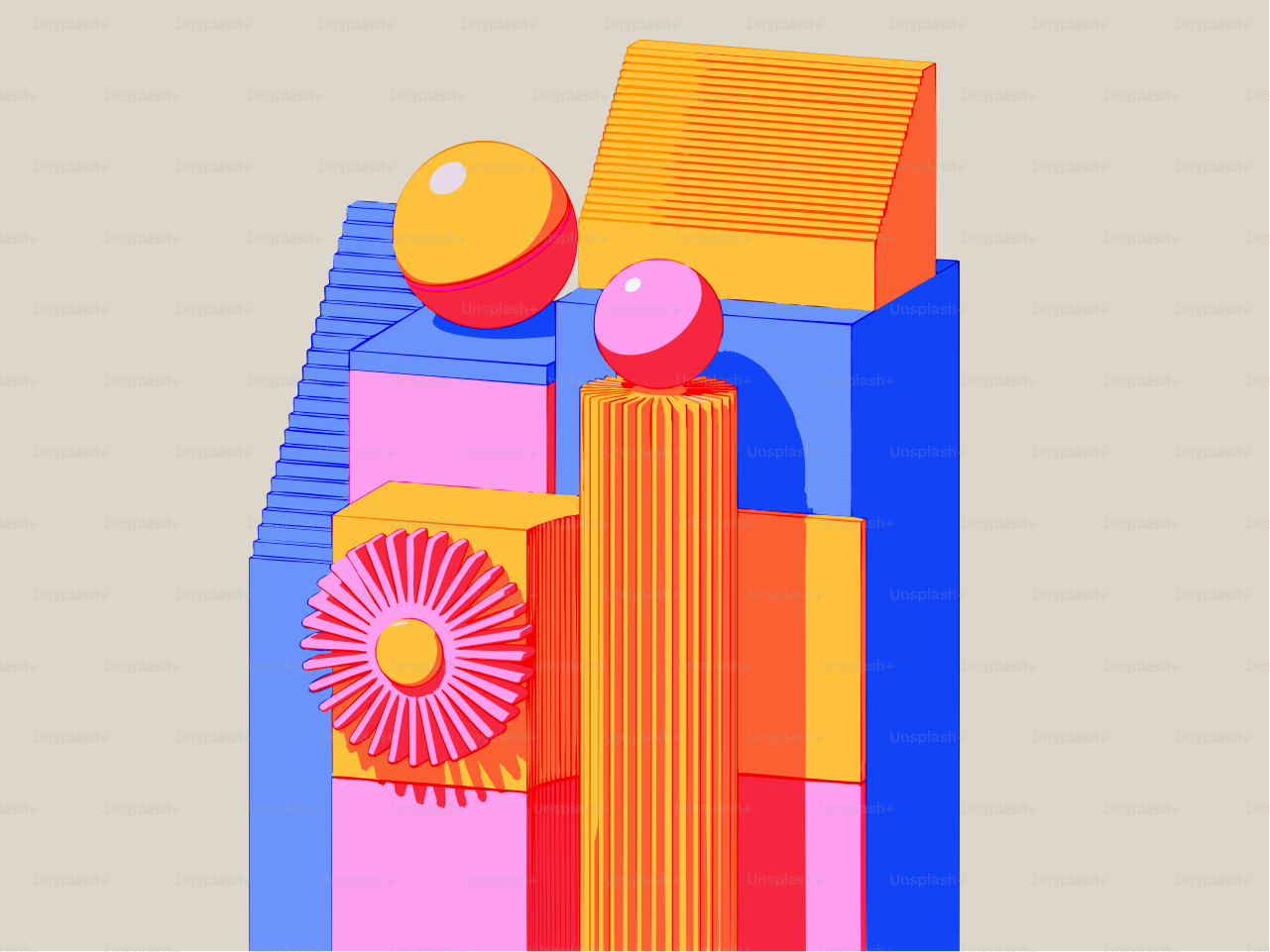 Formas geométricas abstractas y coloridas apiladas juntas