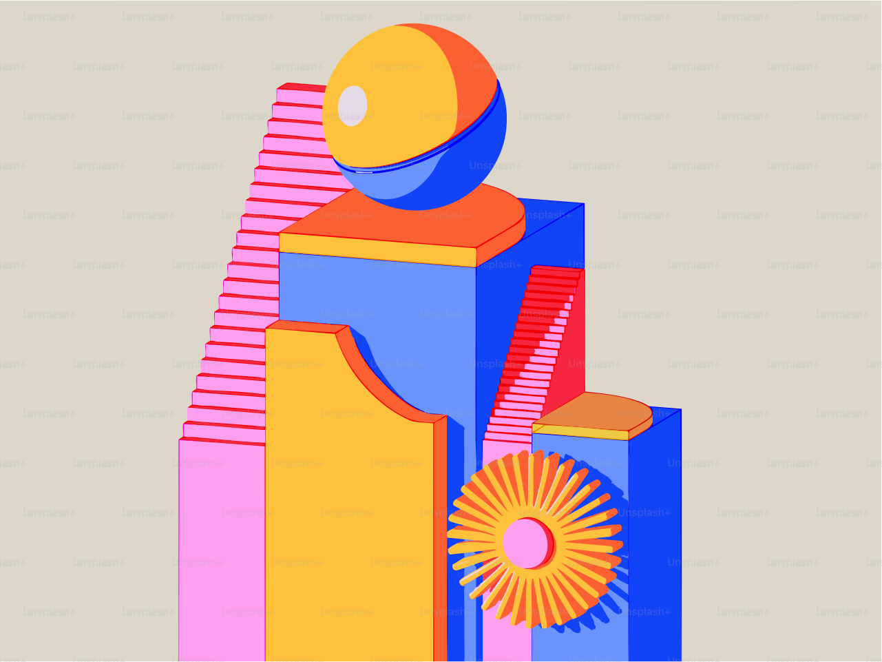 Abstract geometric shapes in bright colors arranged together