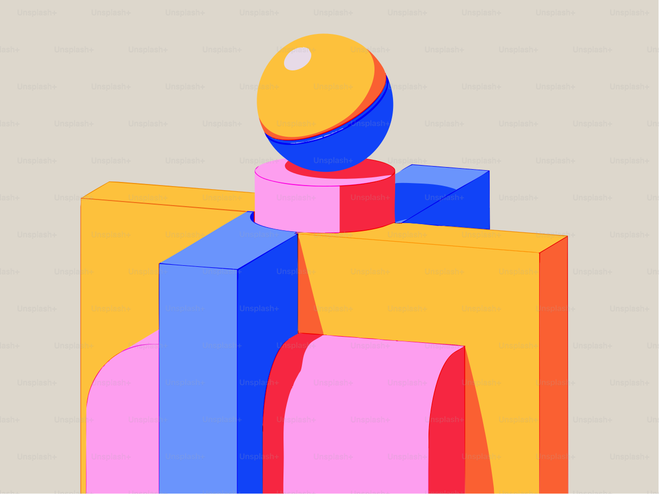 Formas geométricas abstractas y coloridas apiladas.