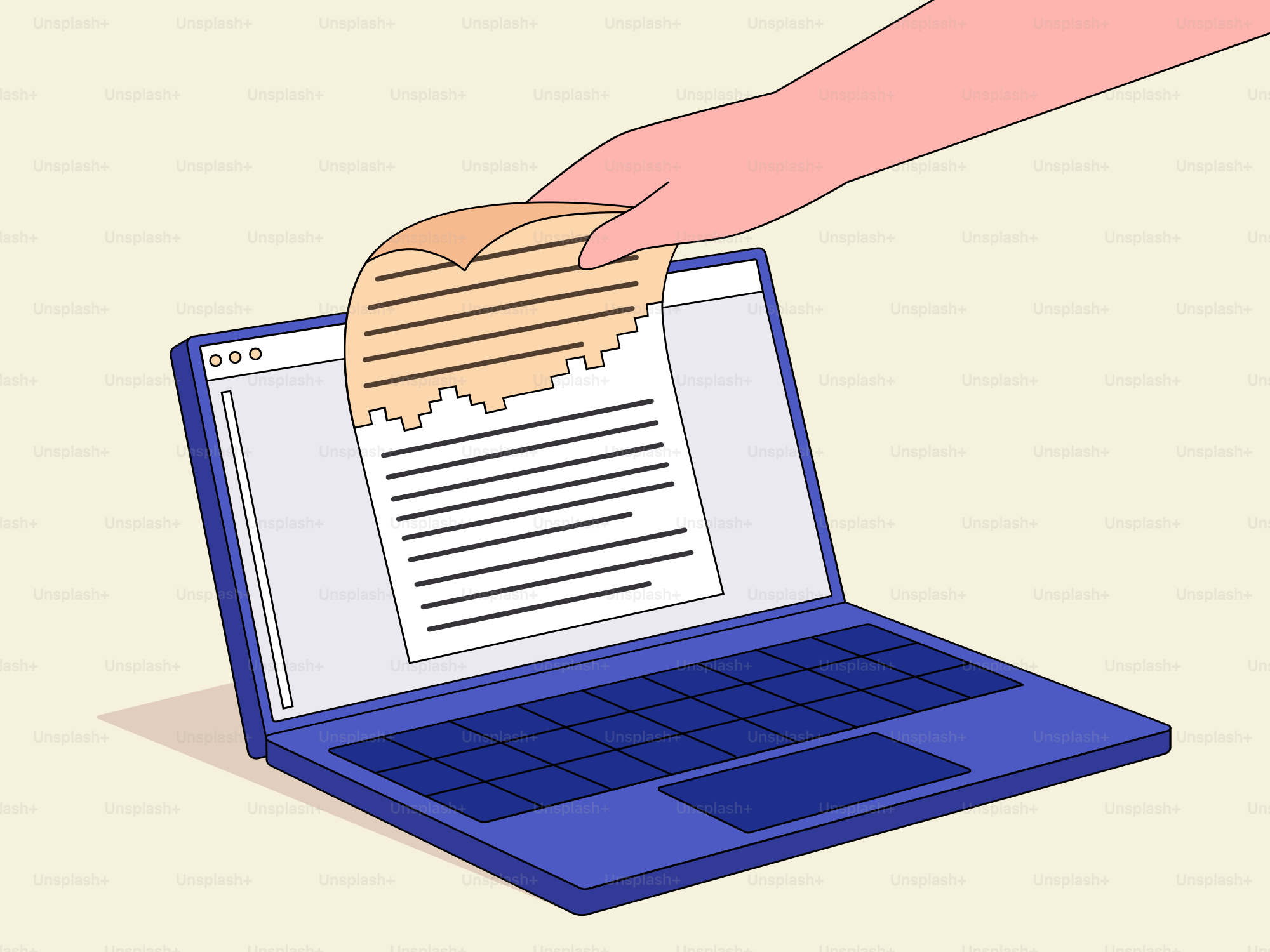 Hand tearing paper from laptop screen. vector – Technology Image on ...
