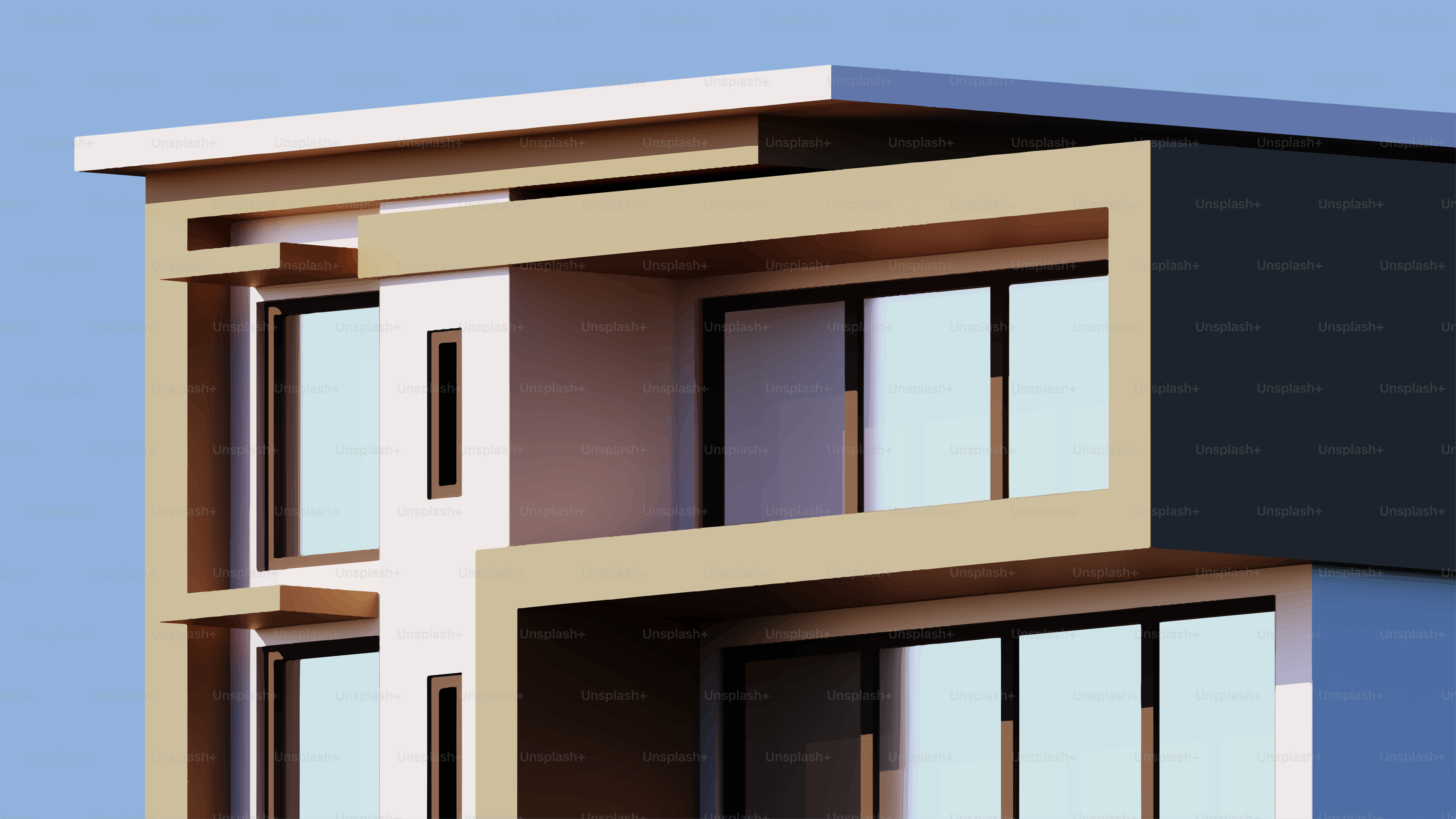 Modern building with geometric shapes and large windows