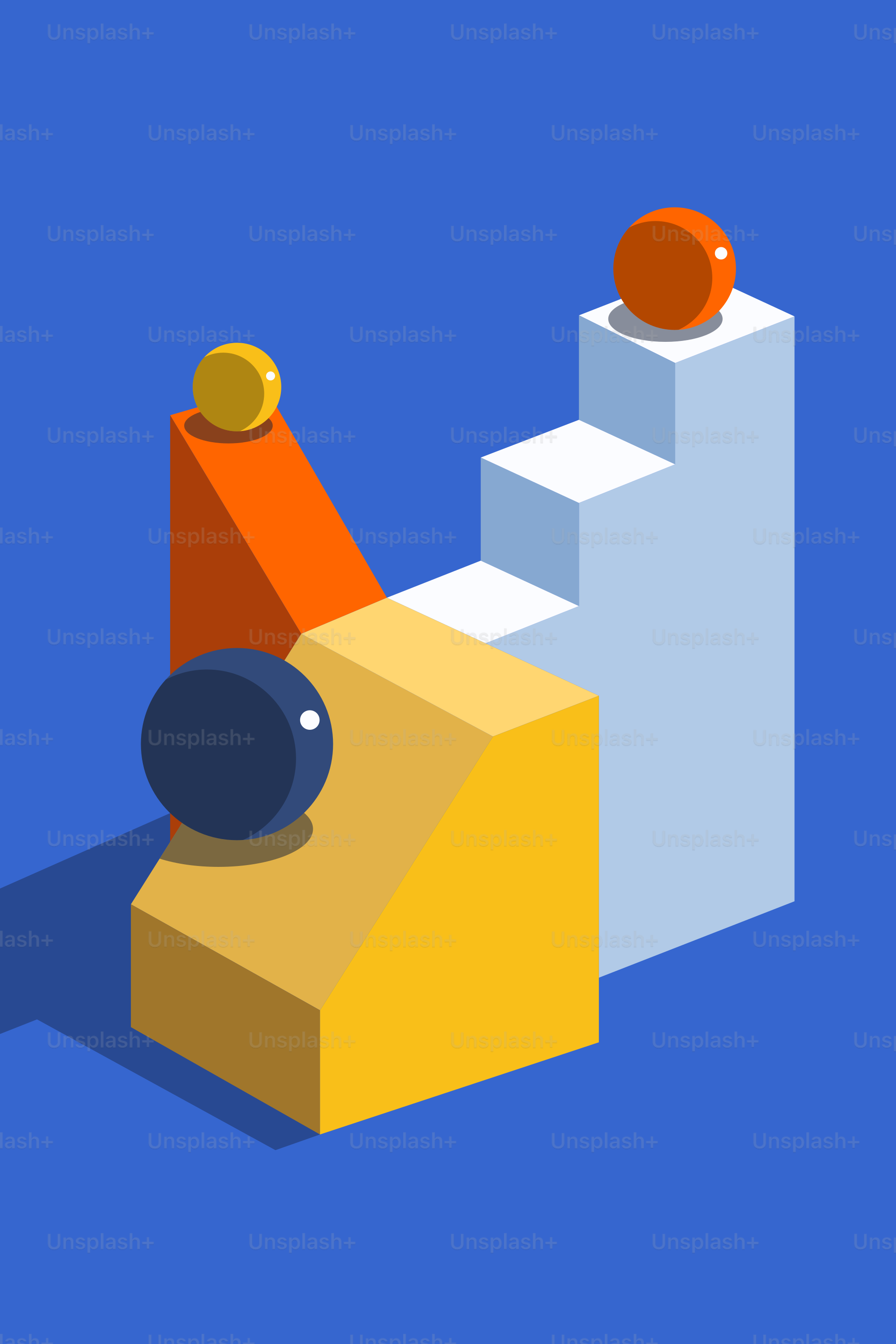 Formes géométriques et sphères sur fond bleu