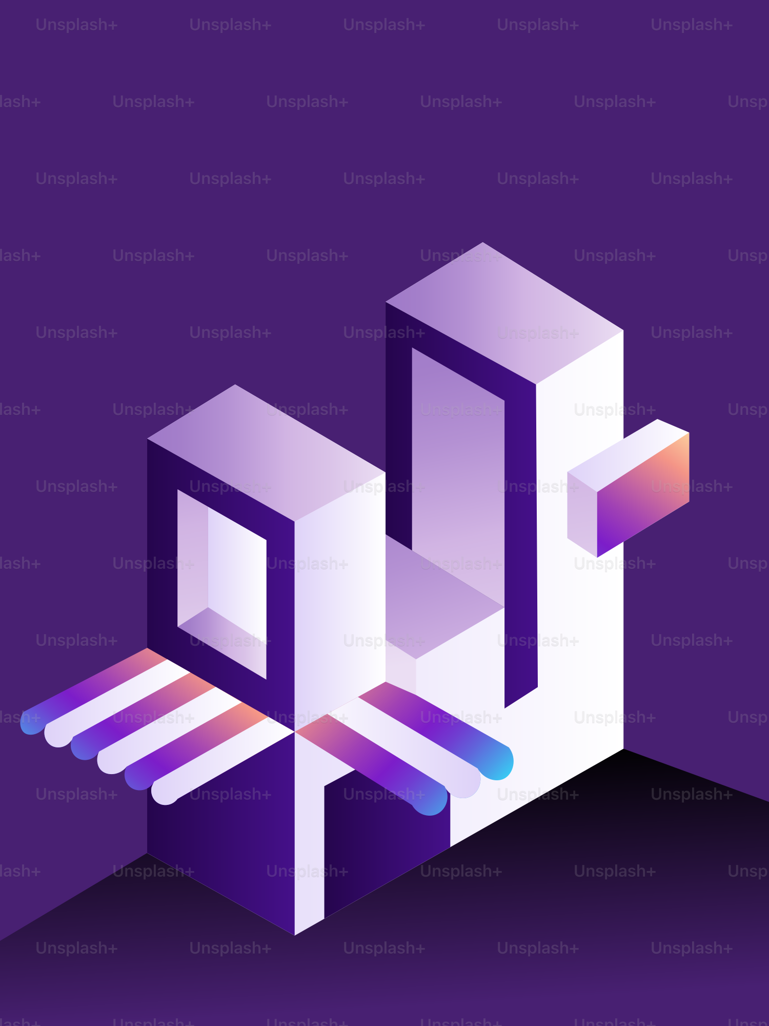 紫と白のグラデーションが入った抽象的な幾何学的形状。