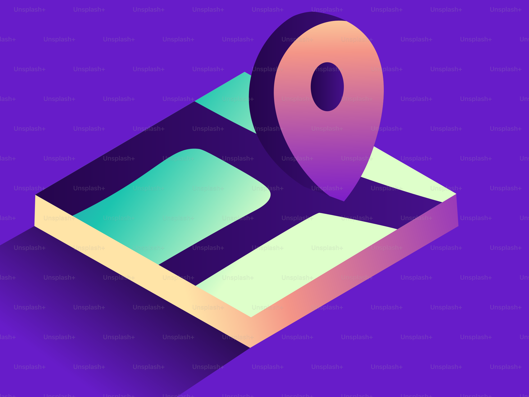 Karte mit einem Standortpin auf lila Hintergrund