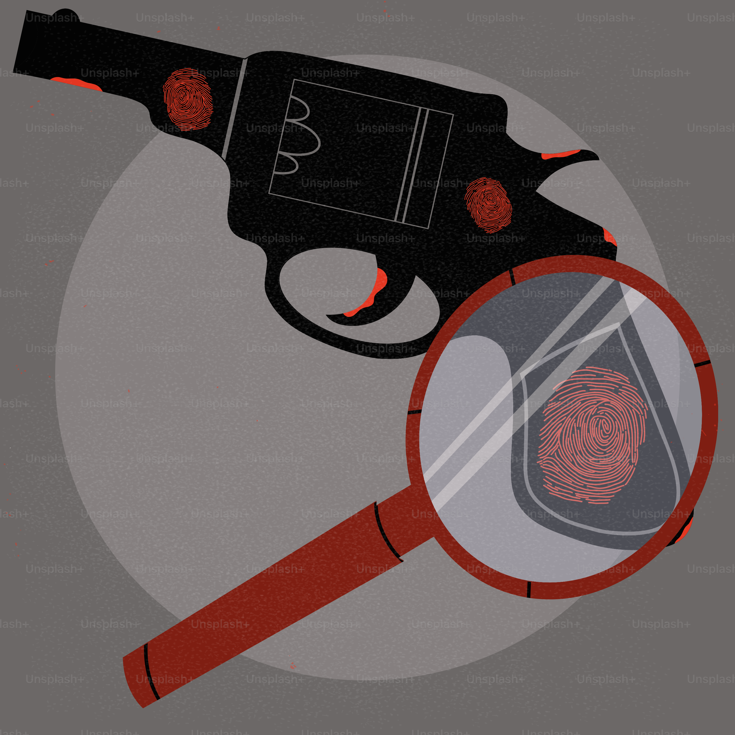 Loupe examinant les empreintes digitales d’une arme à feu.