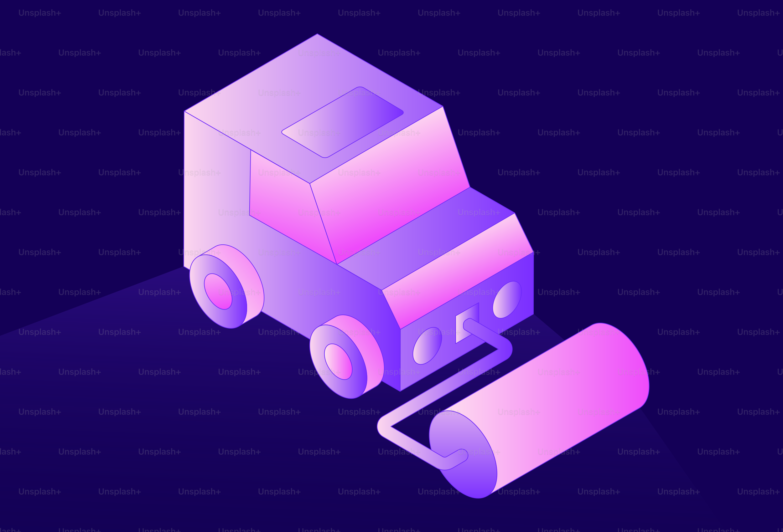 Véhicule de construction isométrique avec fixation à rouleaux