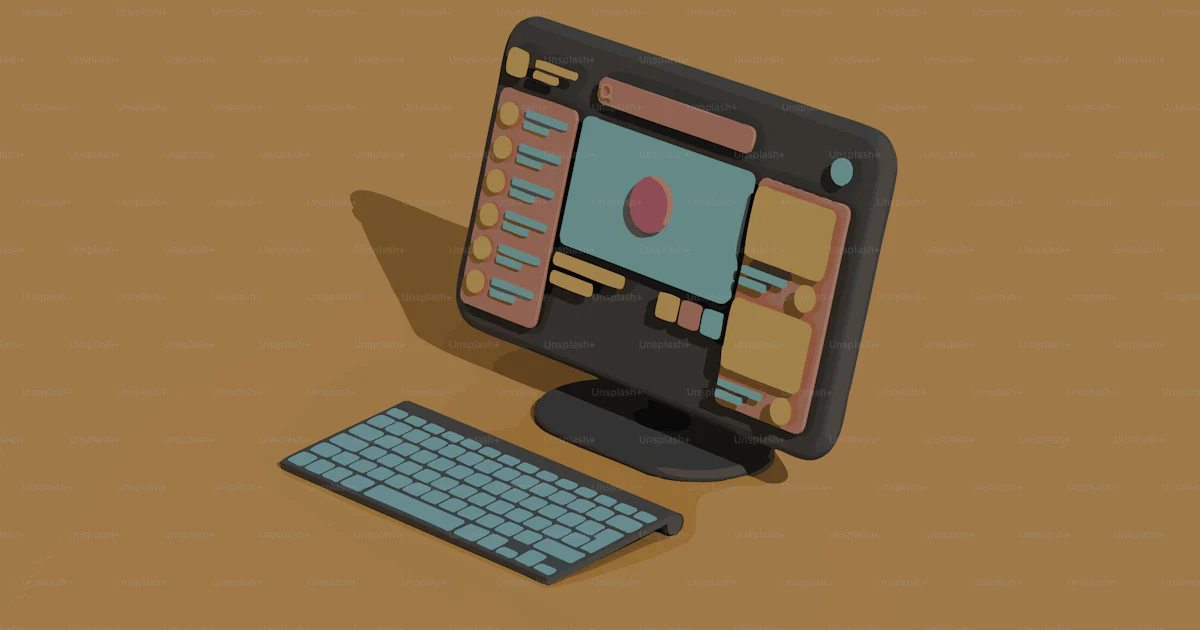 Computer Monitor Stylized A stylized computer monitor with a keyboard. vector – Technology Image ...