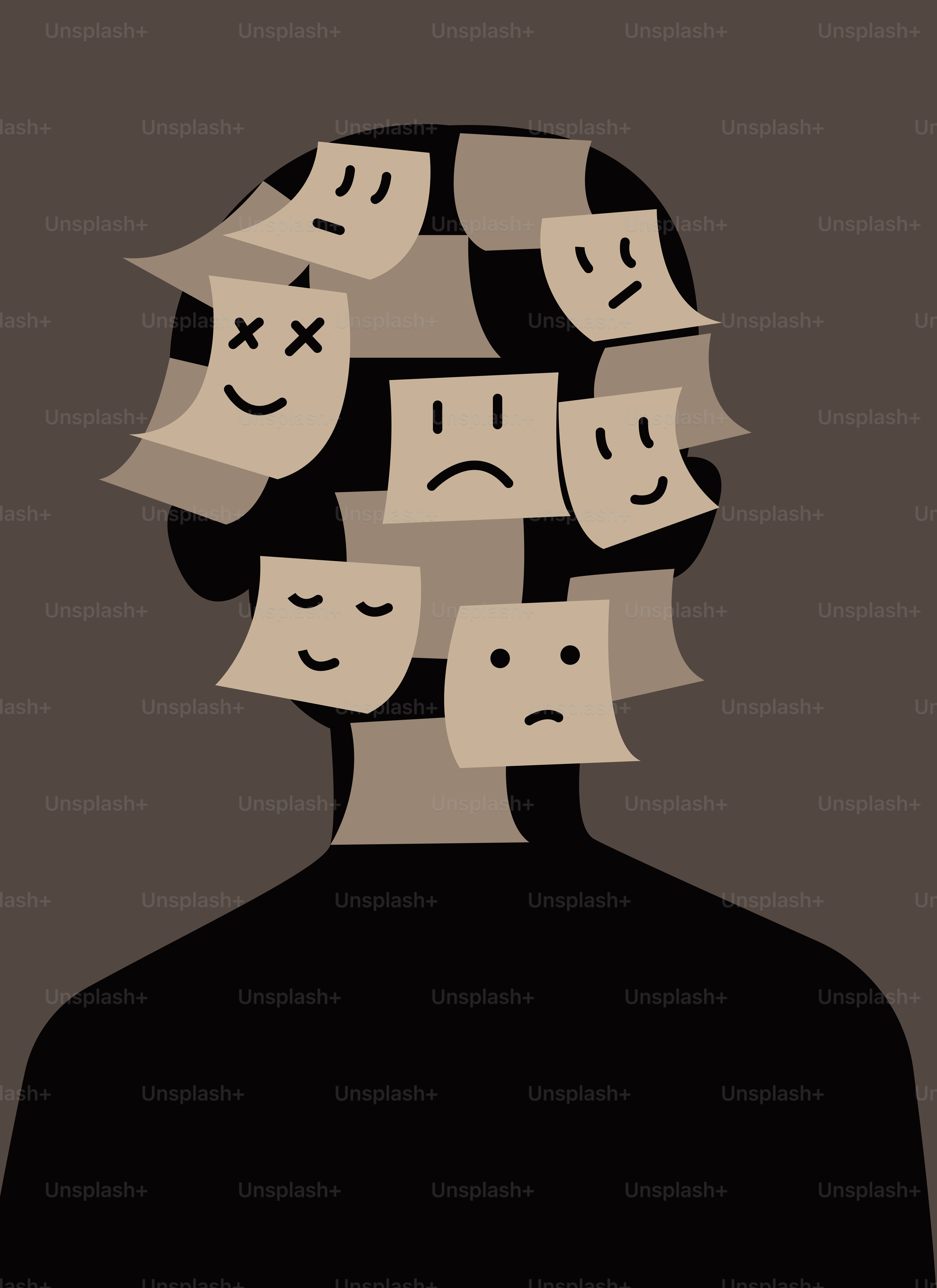 Person covered in sticky notes with different emotions. vector – Face ...