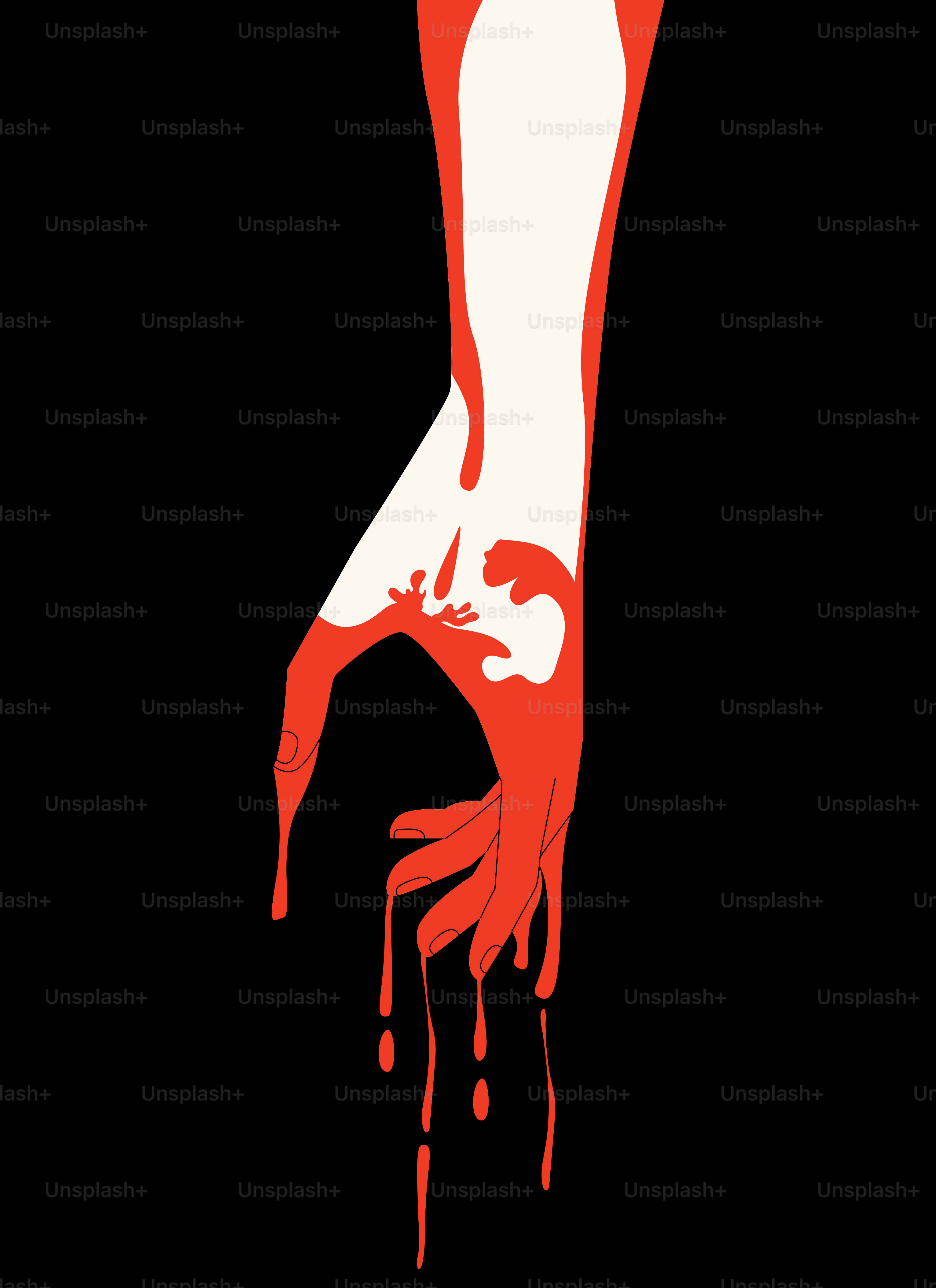 Red paint dripping from a hand against black.