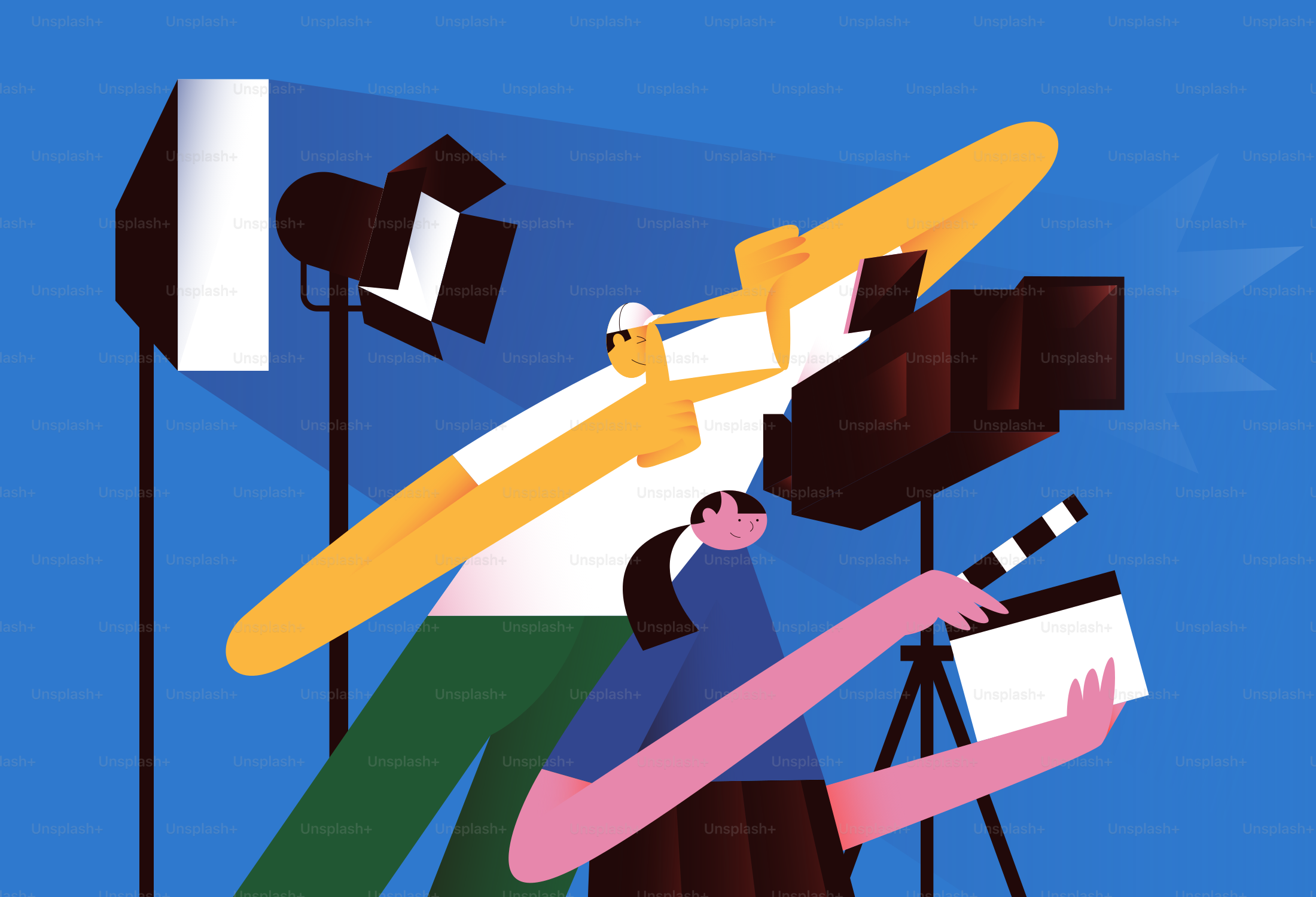 Filmemacher bereiten die Ausrüstung für einen Dreh vor.