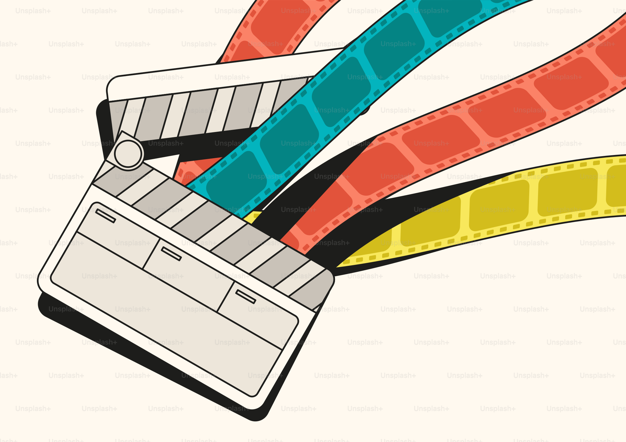 Claqueta con tiras de película de colores