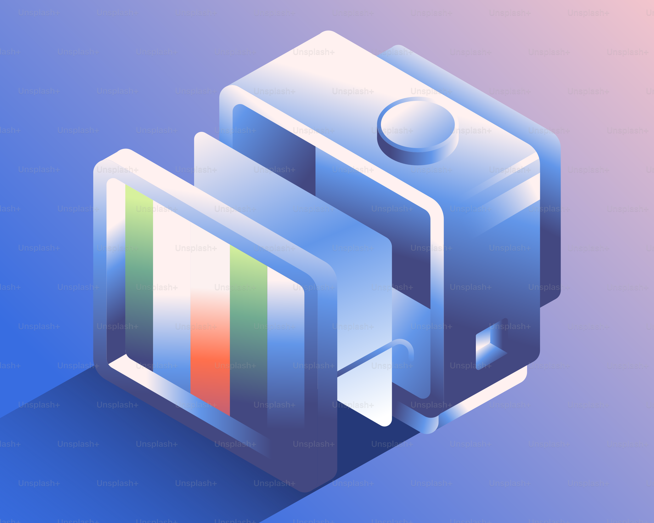 Rendering isometrico astratto di uno schermo televisivo retrò.