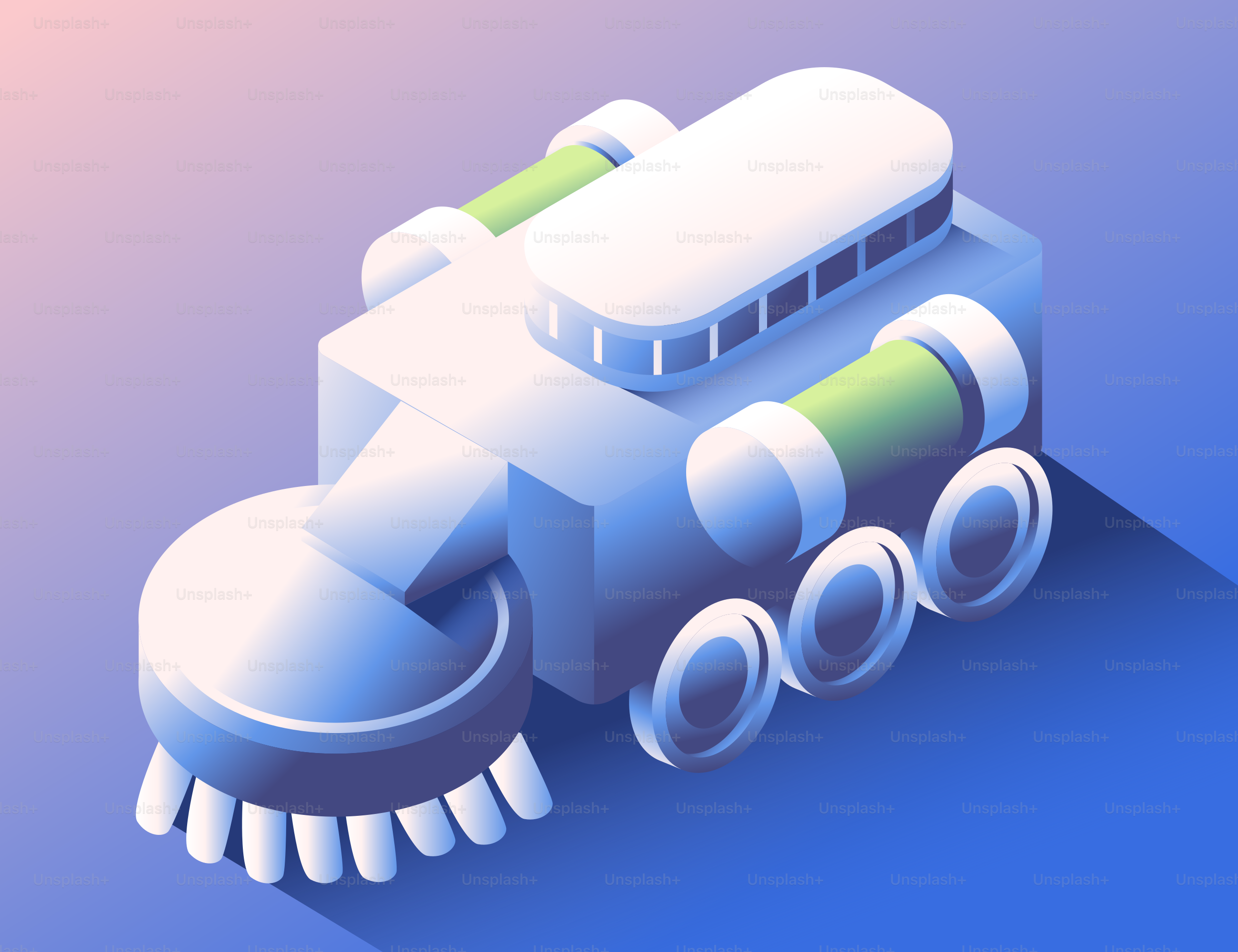 Vue isométrique d’un robot de nettoyage futuriste