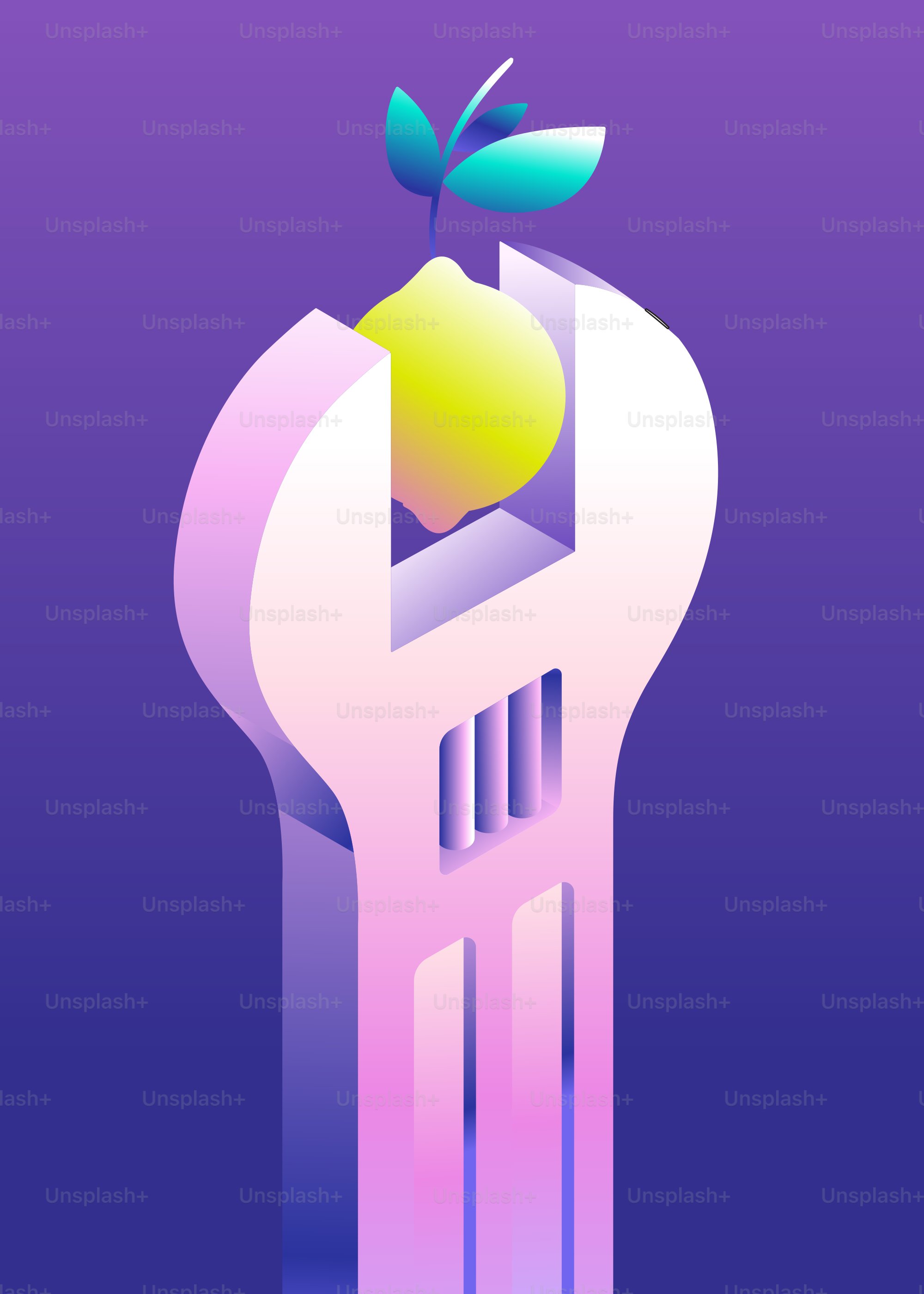 Wrench holding a lemon with leaves