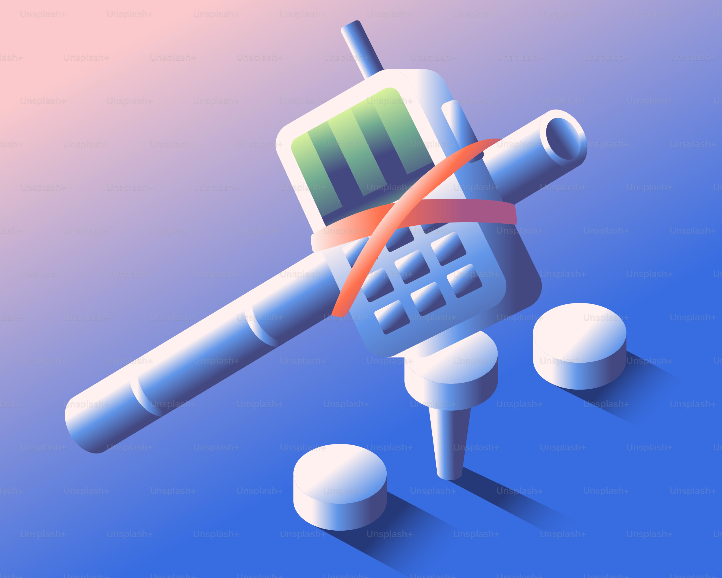 Medical device with pills on blue background