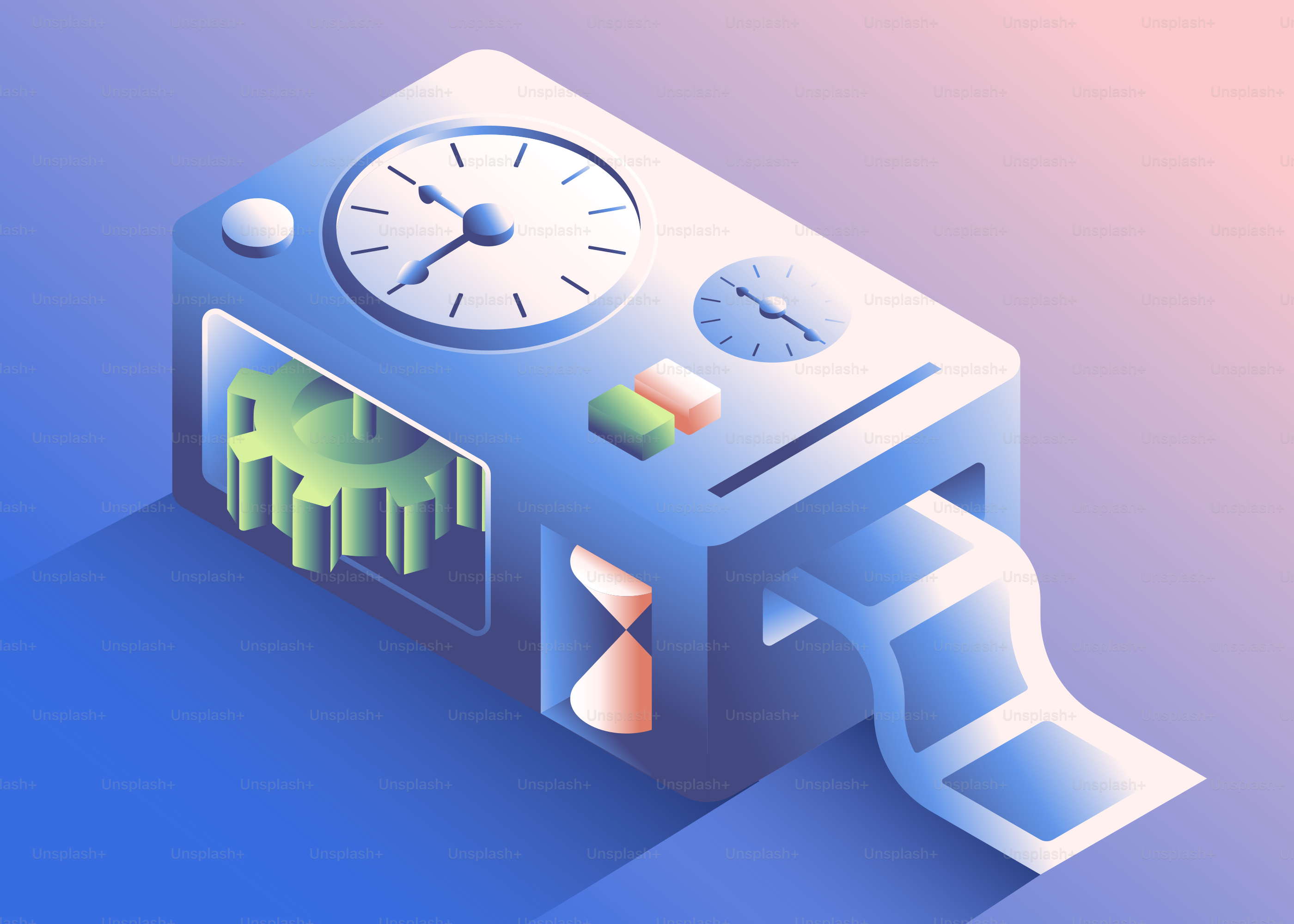 Abstract machine with clock and hourglass produces film