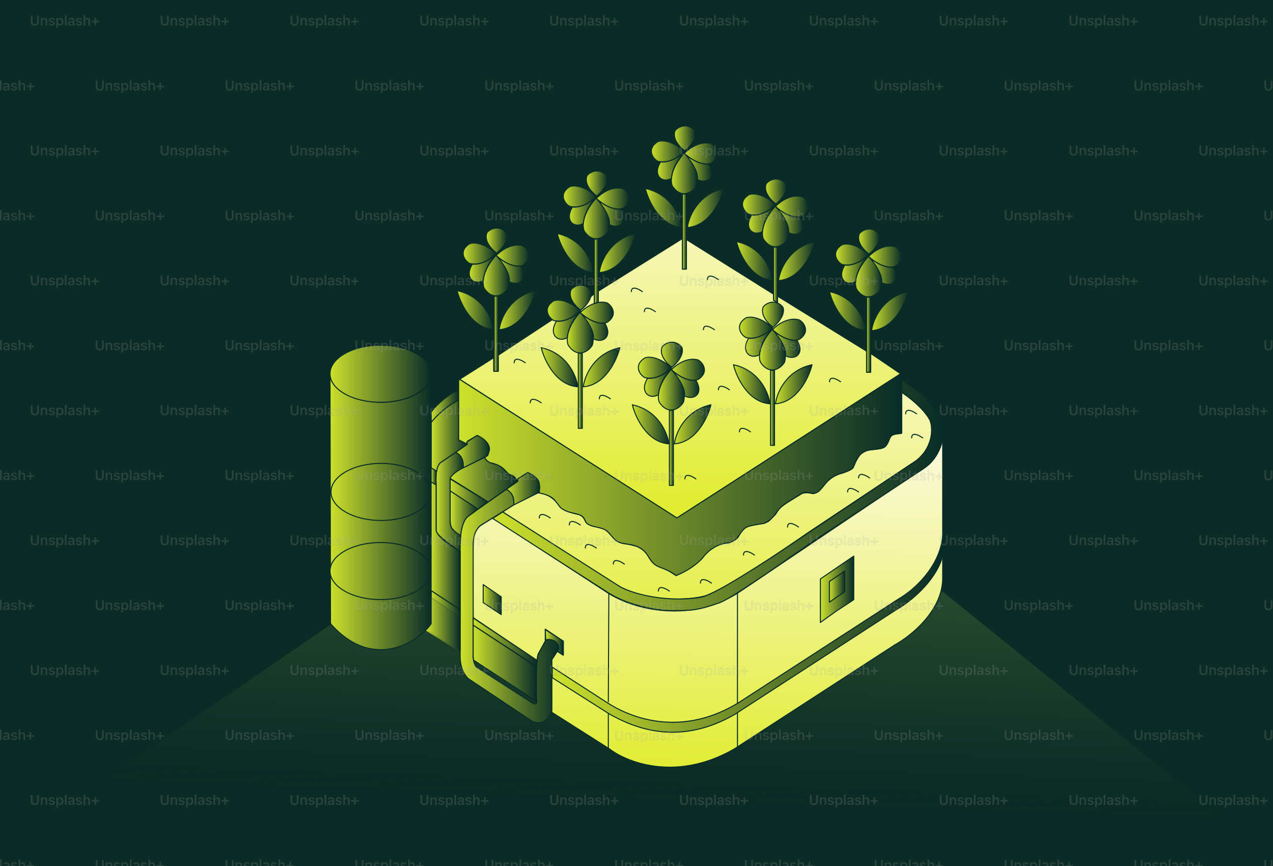 Isometric farm with crops and silo