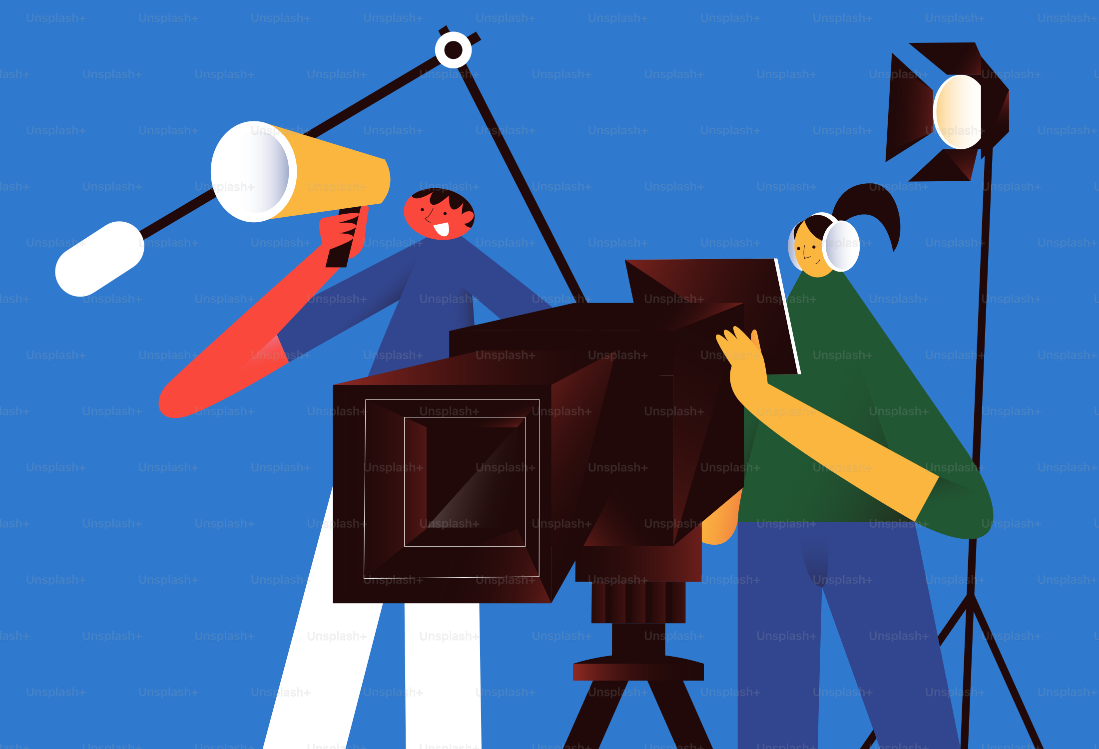Registi che gestiscono una telecamera vintage sul set