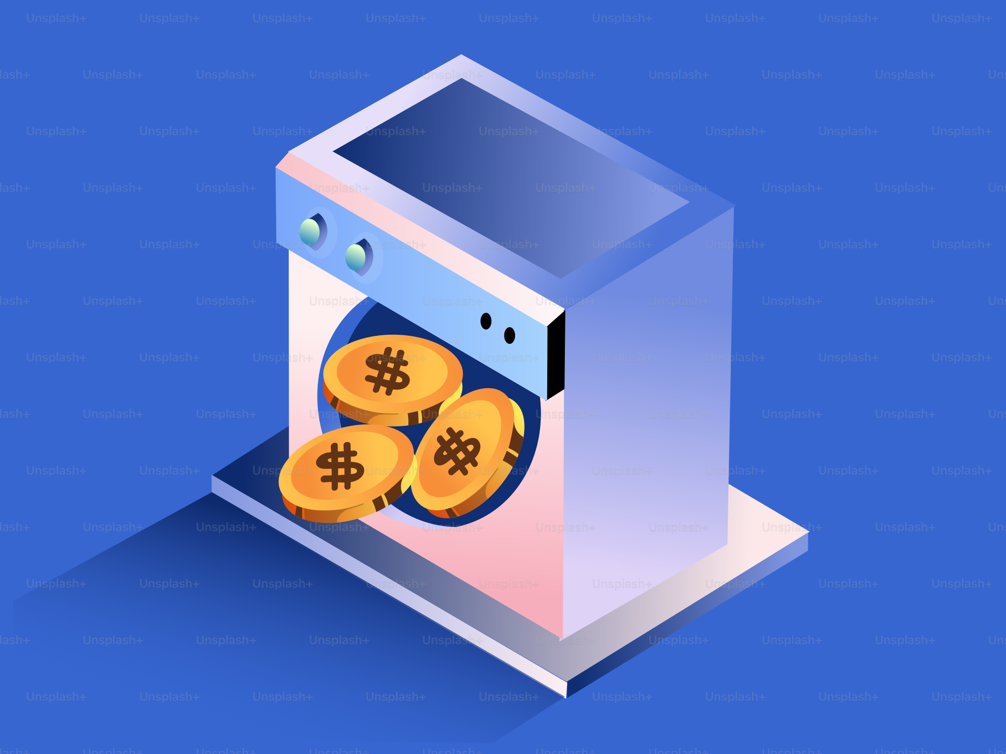 Washing machine with dollar coins inside