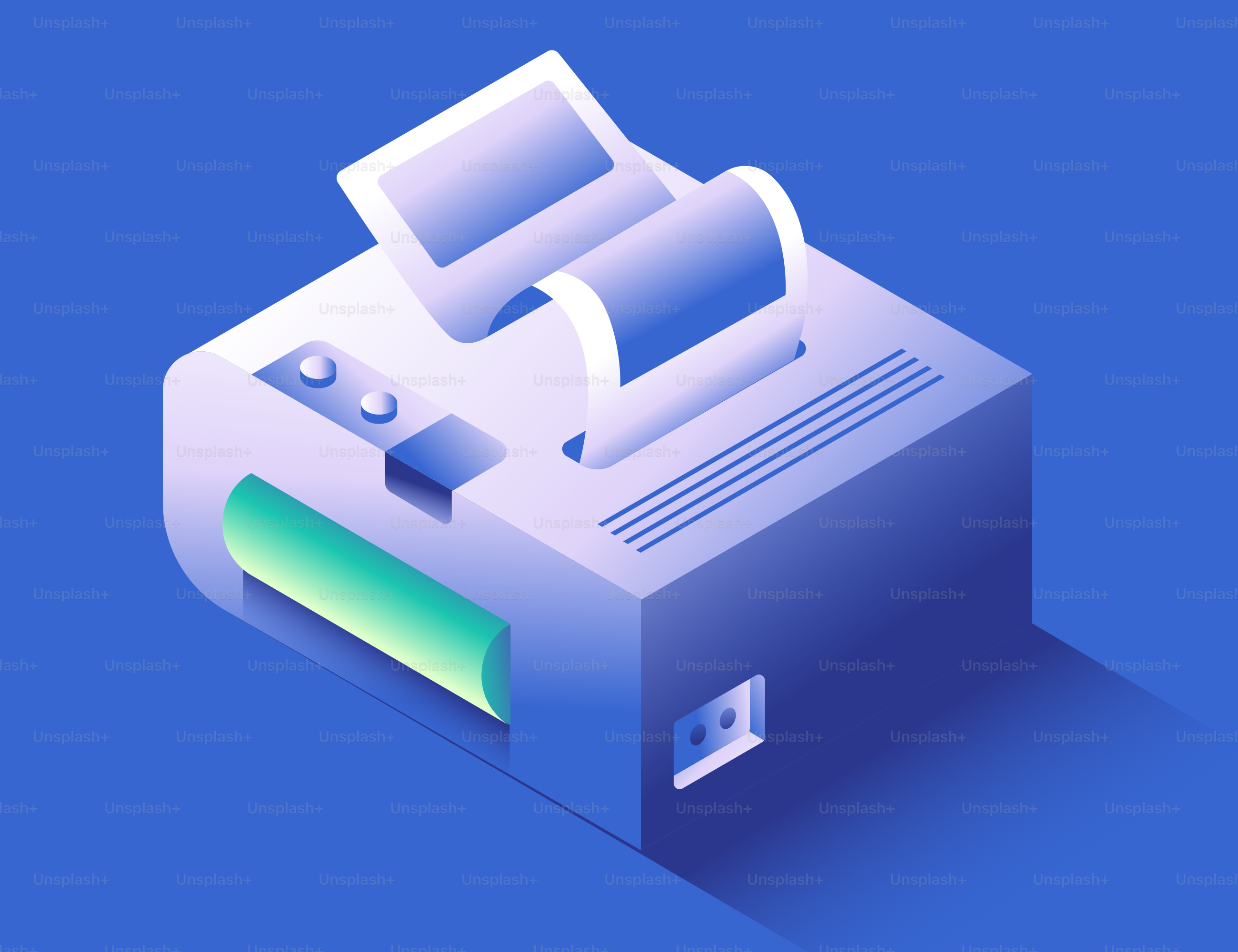 Modern receipt printer on blue background