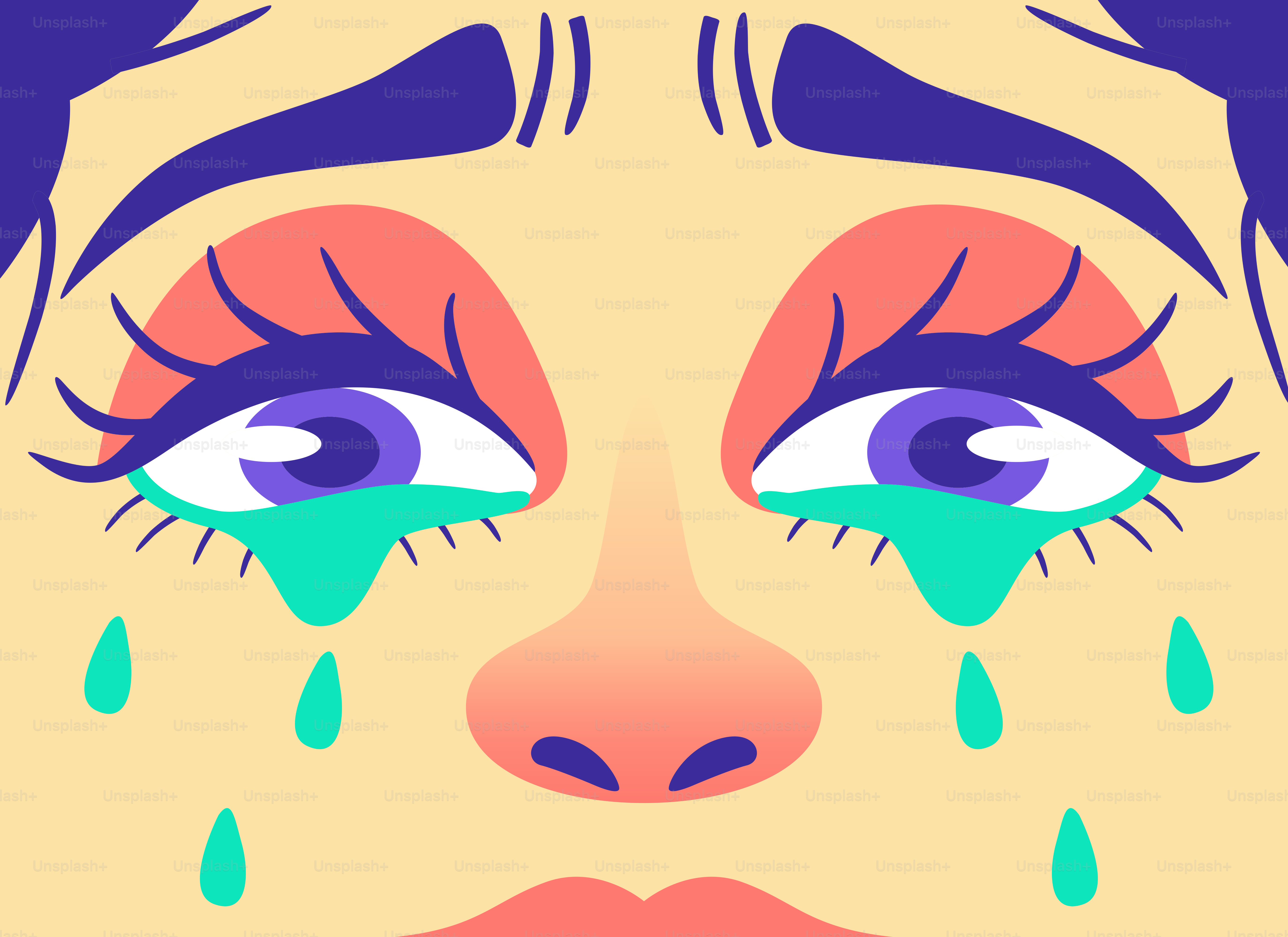 Close-up of a stylized face crying tears.