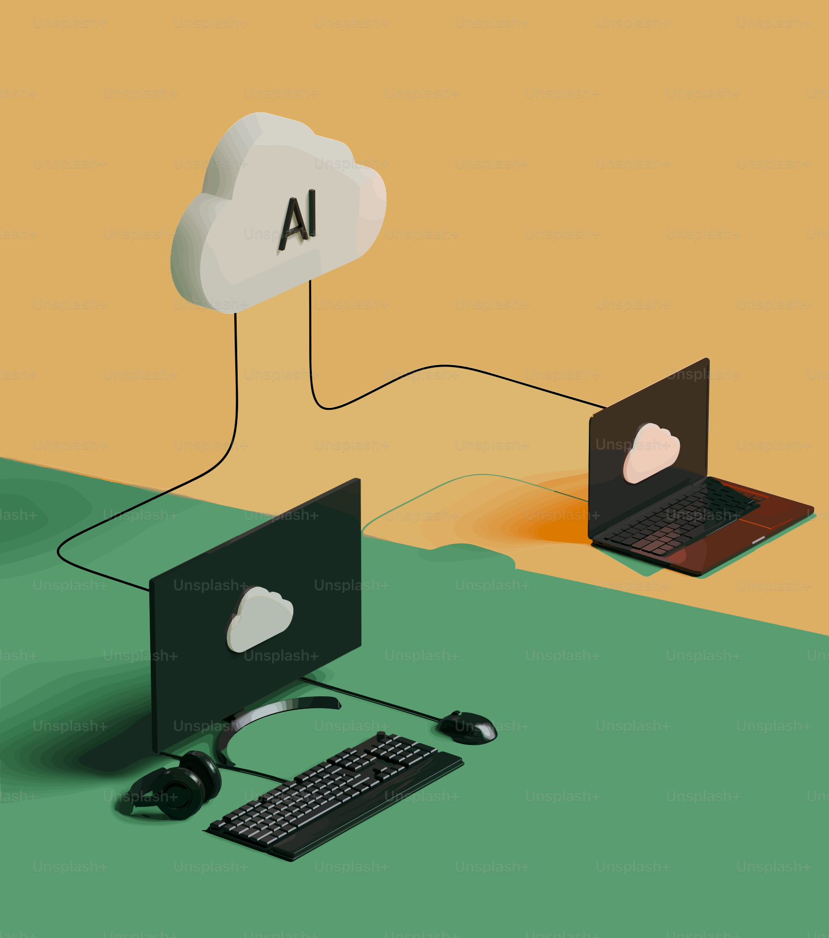 Ai cloud connecting computers and data