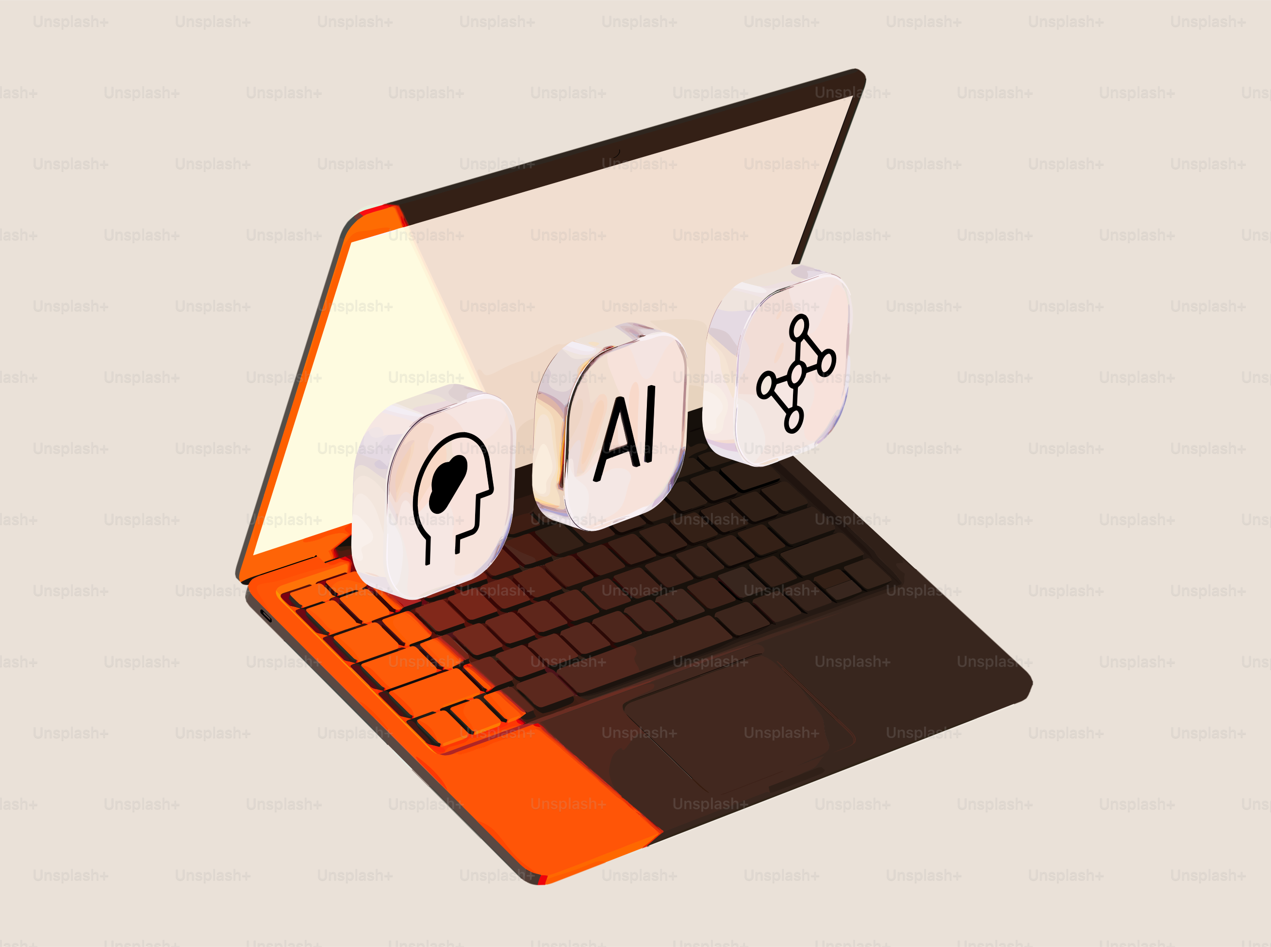 Laptop displaying ai and neural network icons
