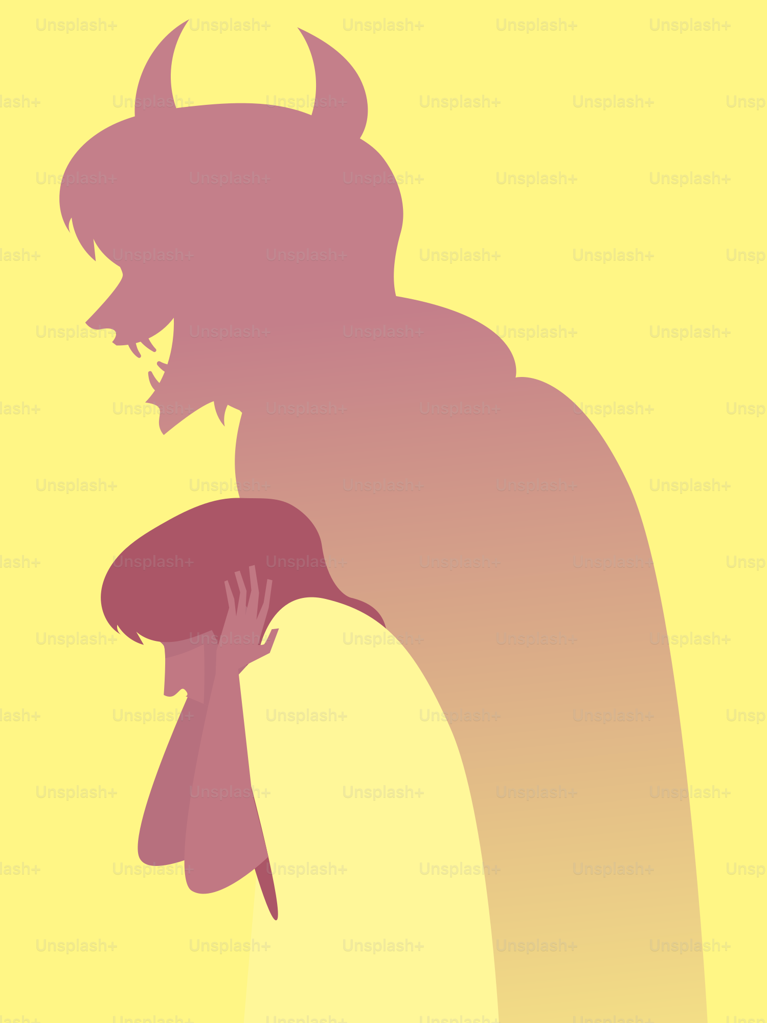 Silhouette of a person with a devil shadow.