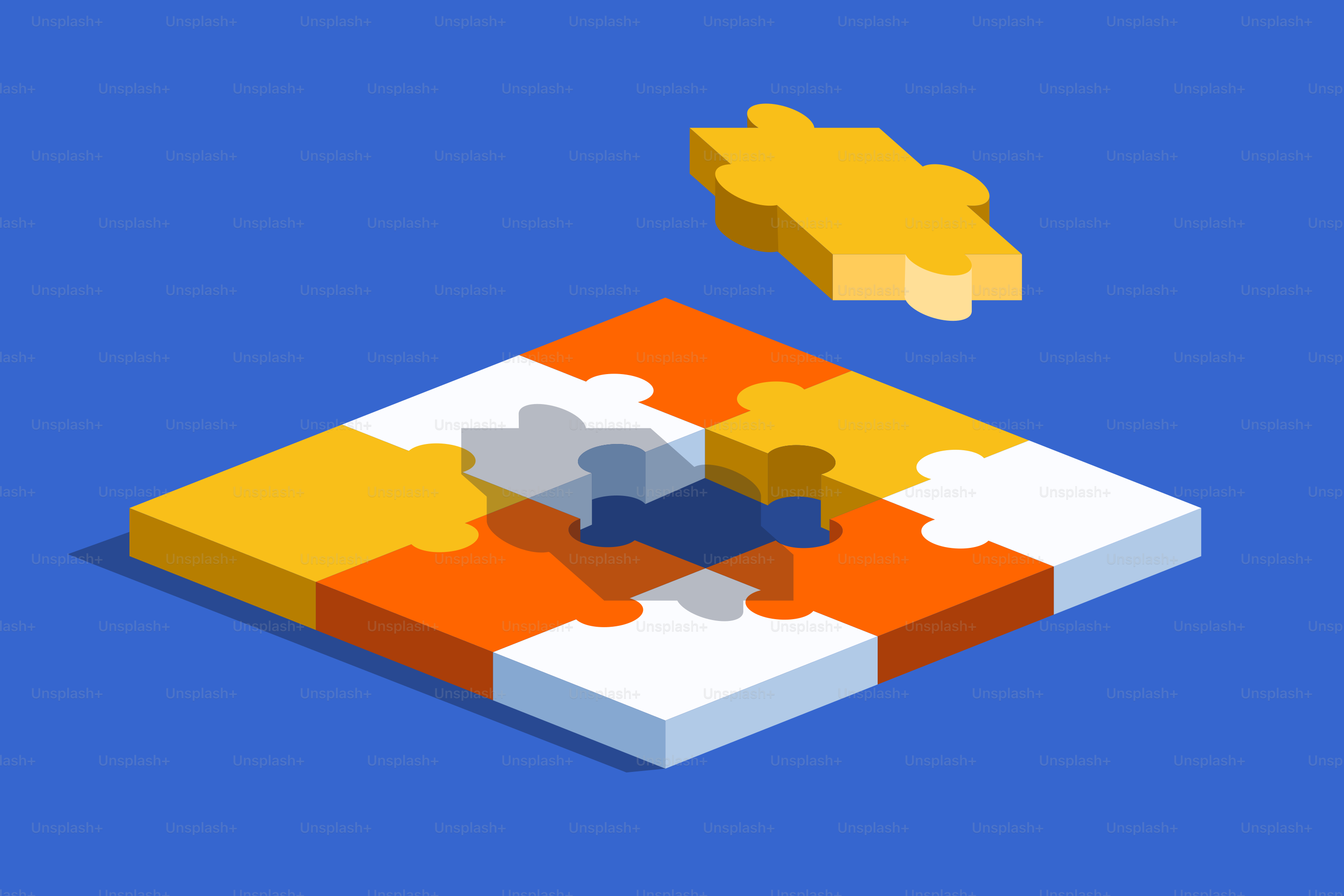 Puzzle pieces forming a square with one missing. vector – Illustration ...